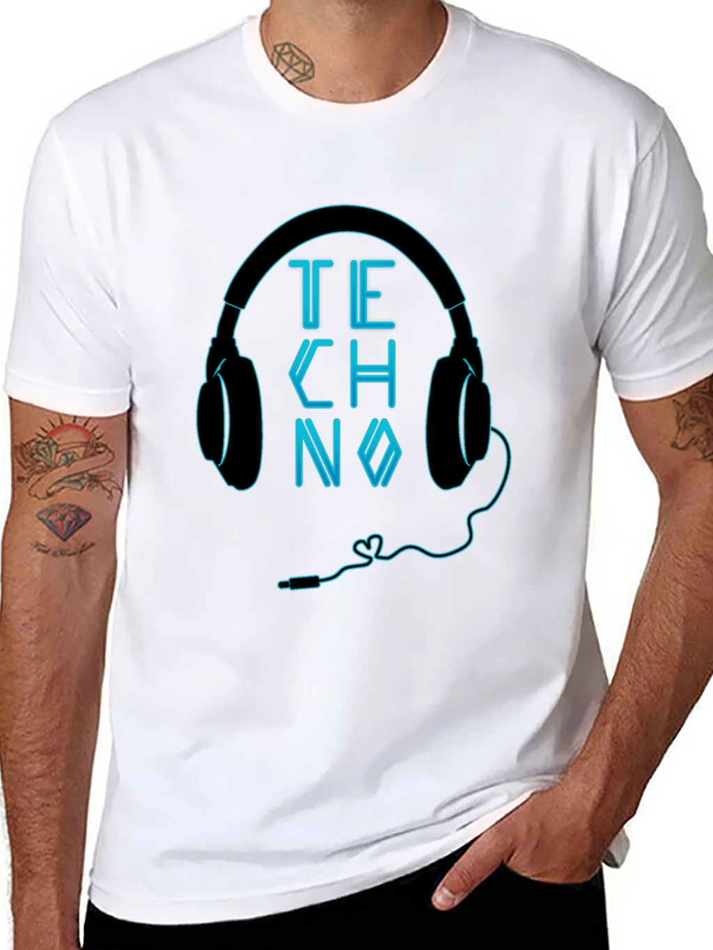 Techno Headphones Graphic Black T-Shirt