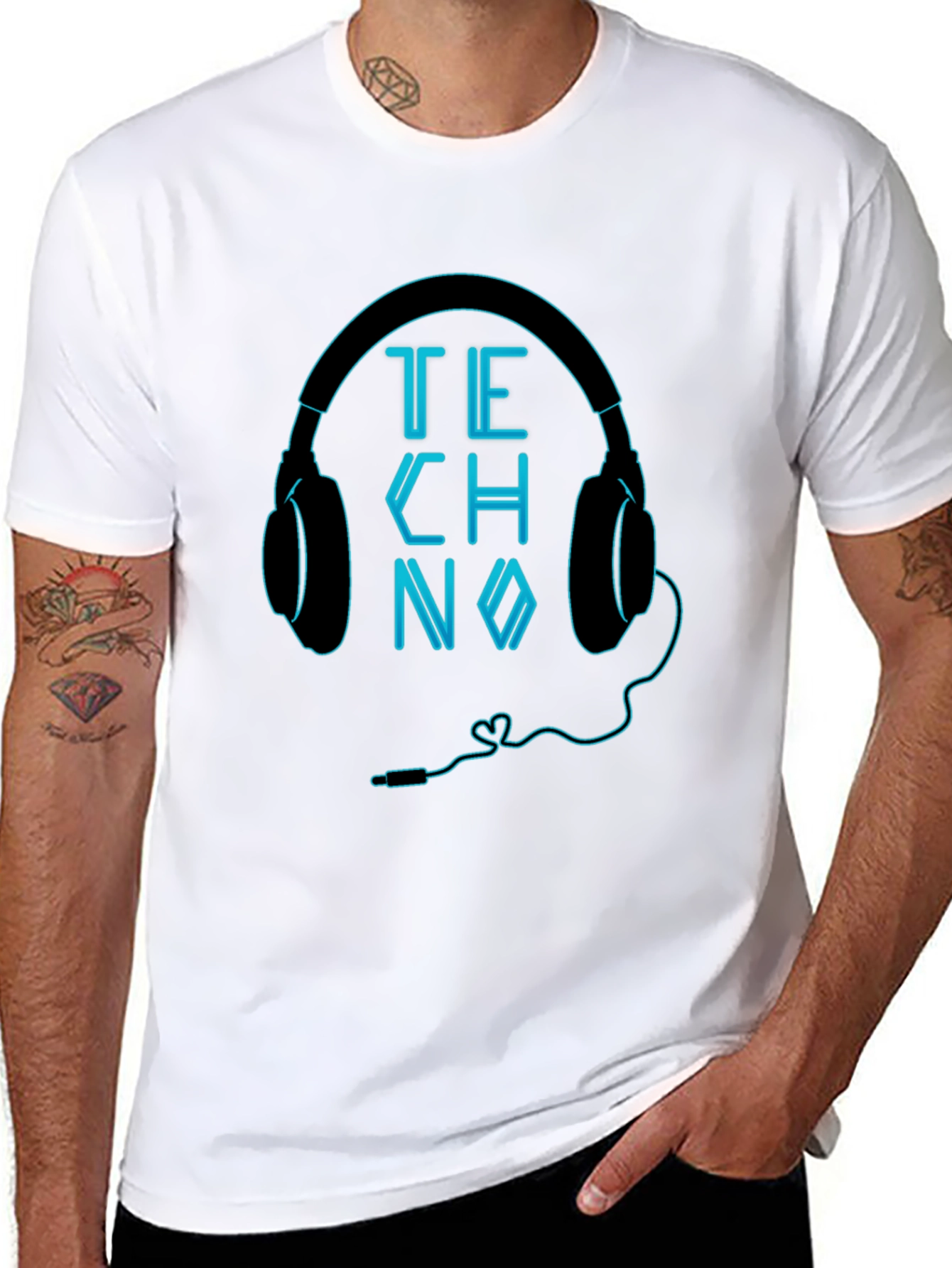Techno Headphones Graphic Black T-Shirt