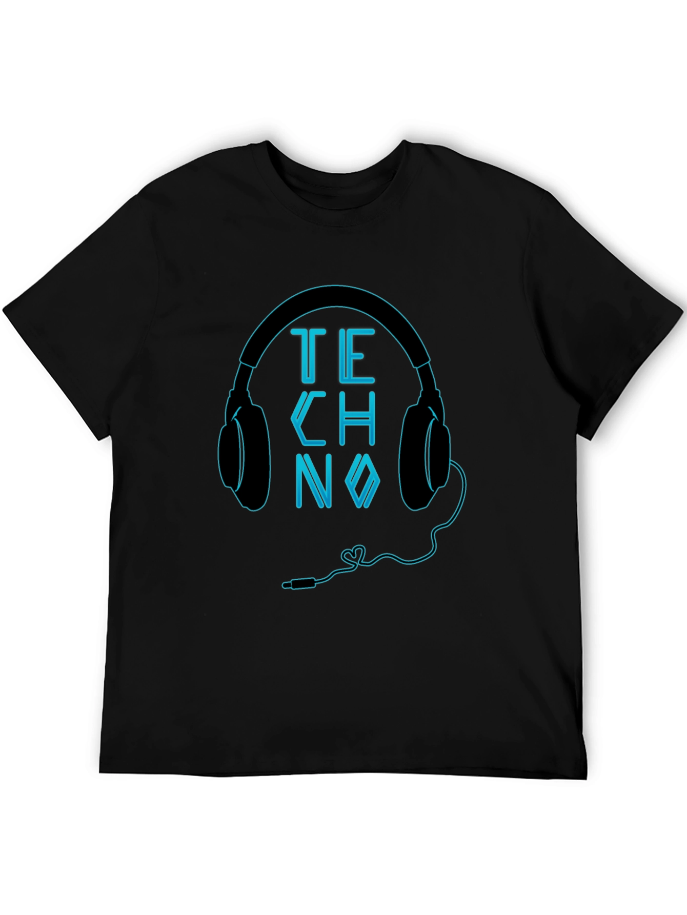 Techno Headphones Graphic Black T-Shirt