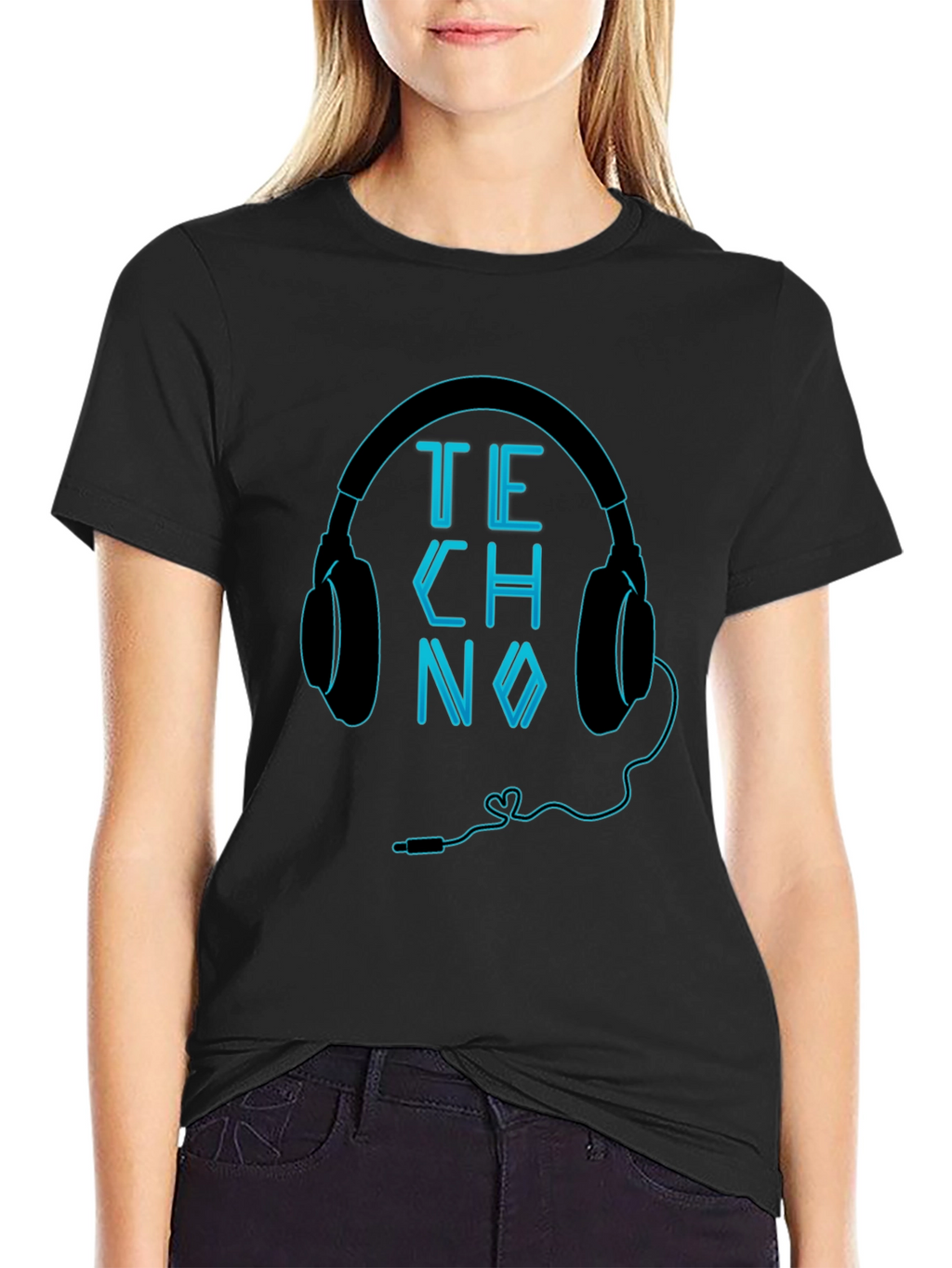 Techno Headphones Graphic Black T-Shirt