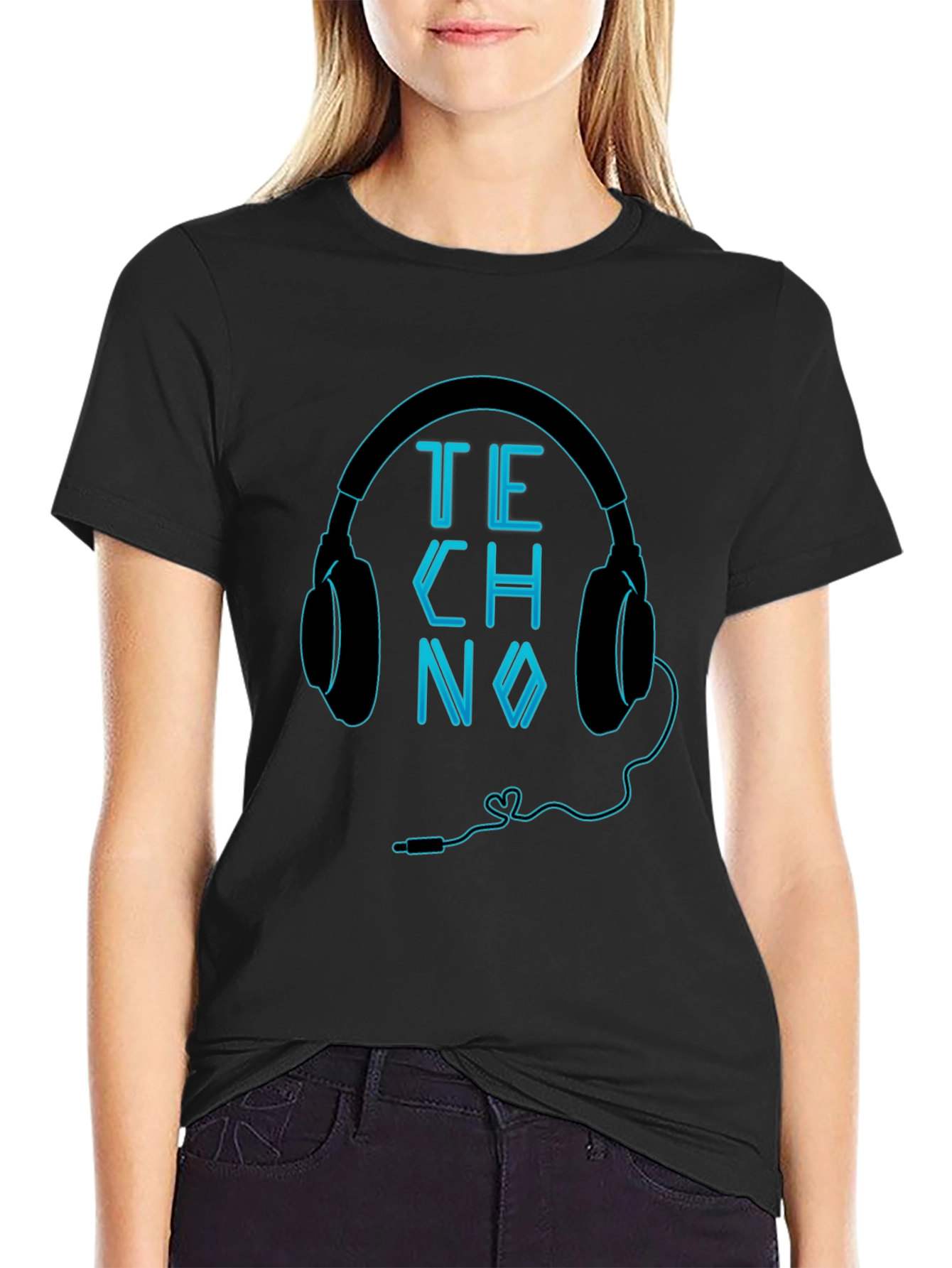 Techno Headphones Graphic Black T-Shirt