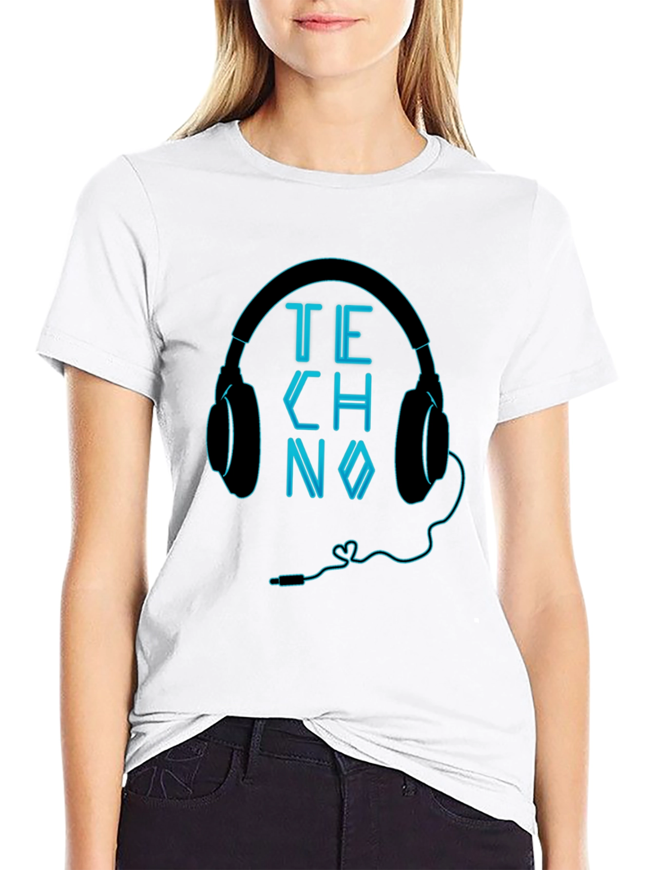 Techno Headphones Graphic Black T-Shirt