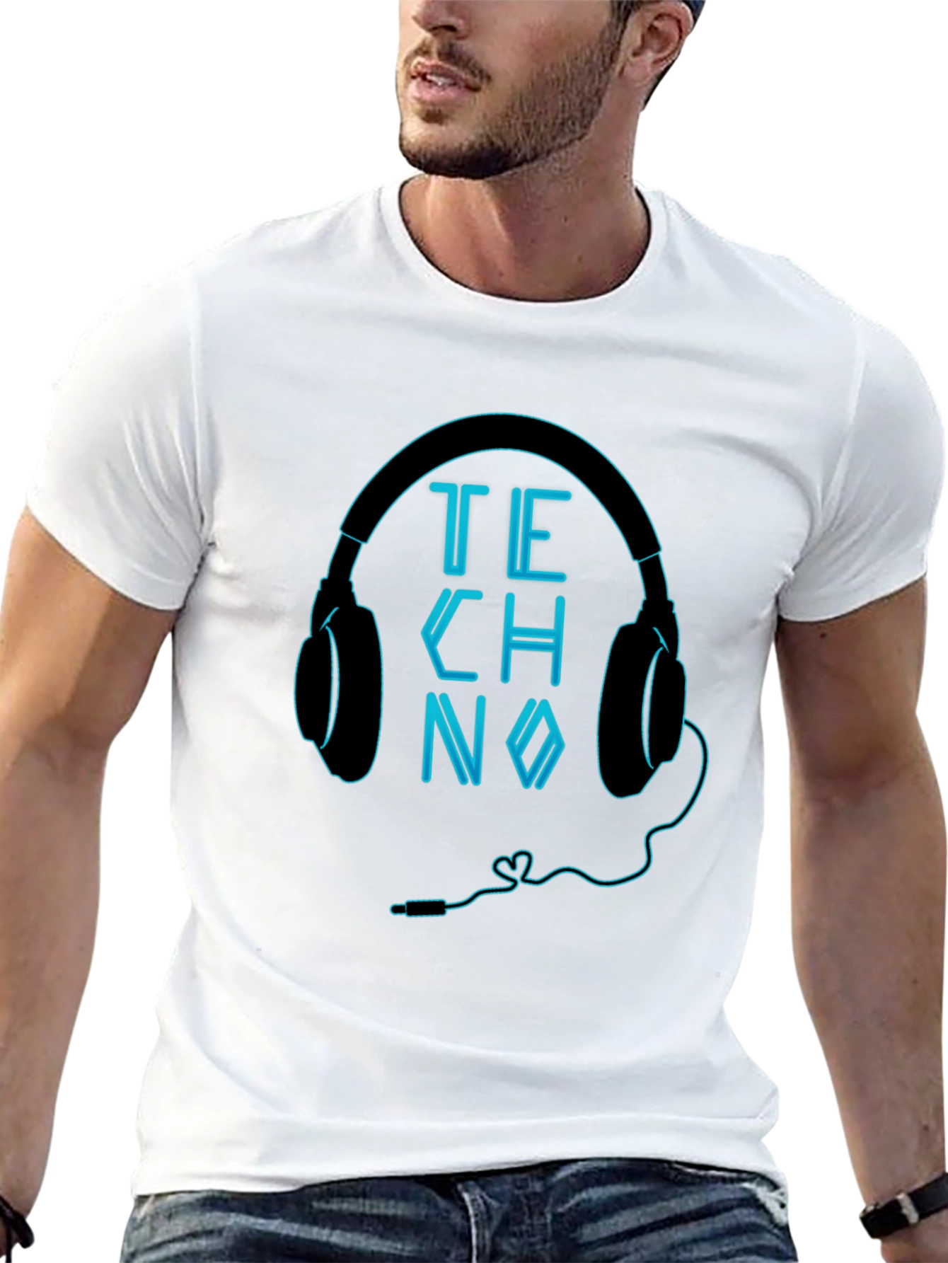 Techno Headphones Graphic Black T-Shirt
