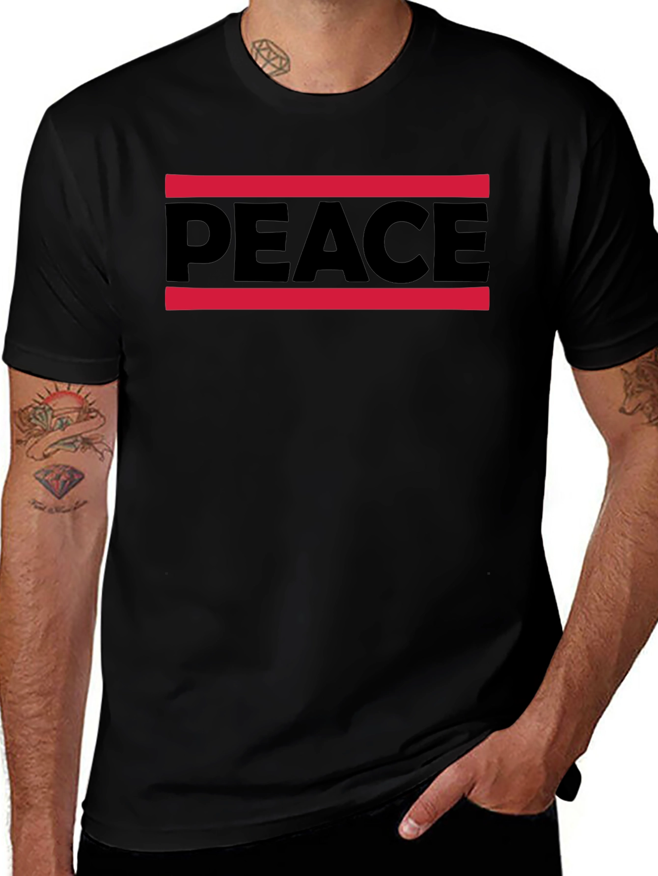 Peace Graphic Tee - Mens Black Cotton T-Shirt