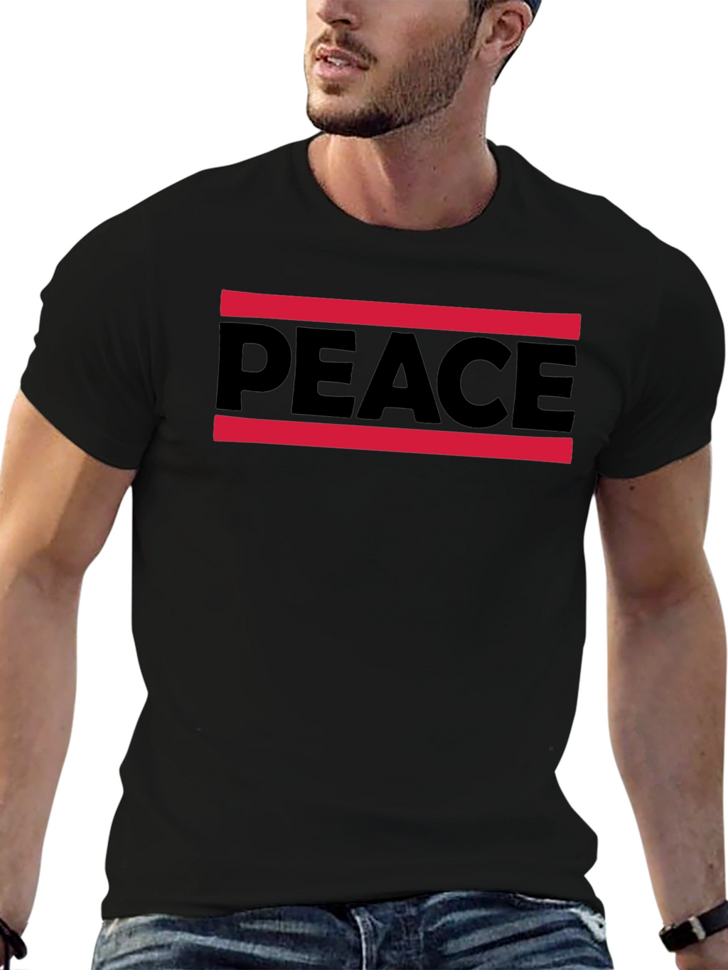 Peace Graphic Tee - Mens Black Cotton T-Shirt