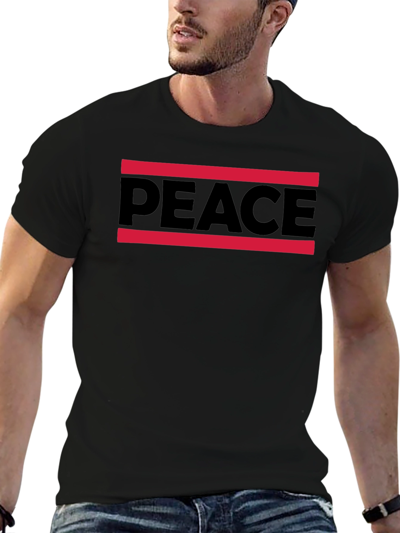 Peace Graphic Tee - Mens Black Cotton T-Shirt