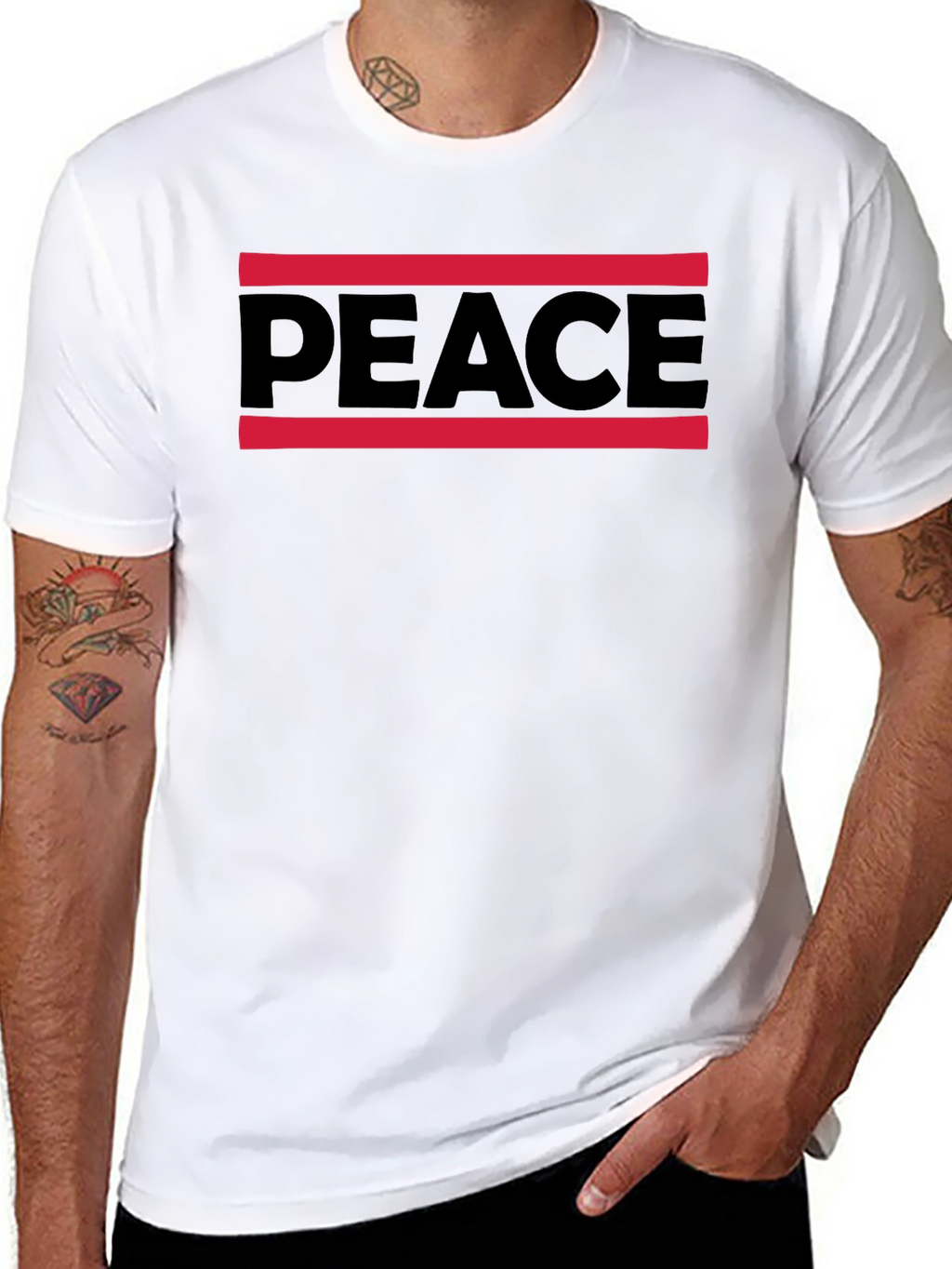 Peace Graphic Tee - Mens Black Cotton T-Shirt
