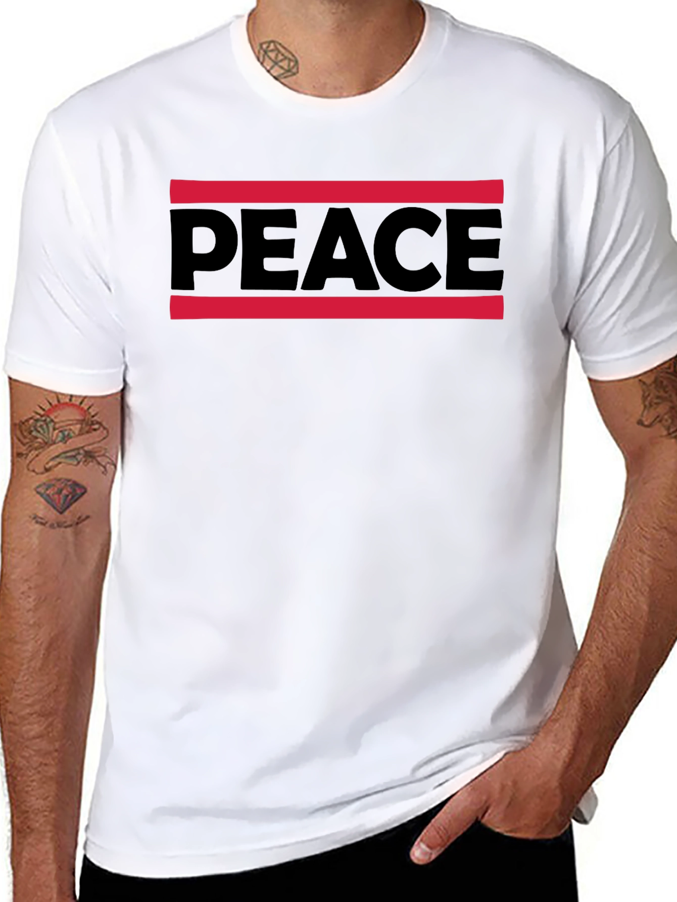 Peace Graphic Tee - Mens Black Cotton T-Shirt