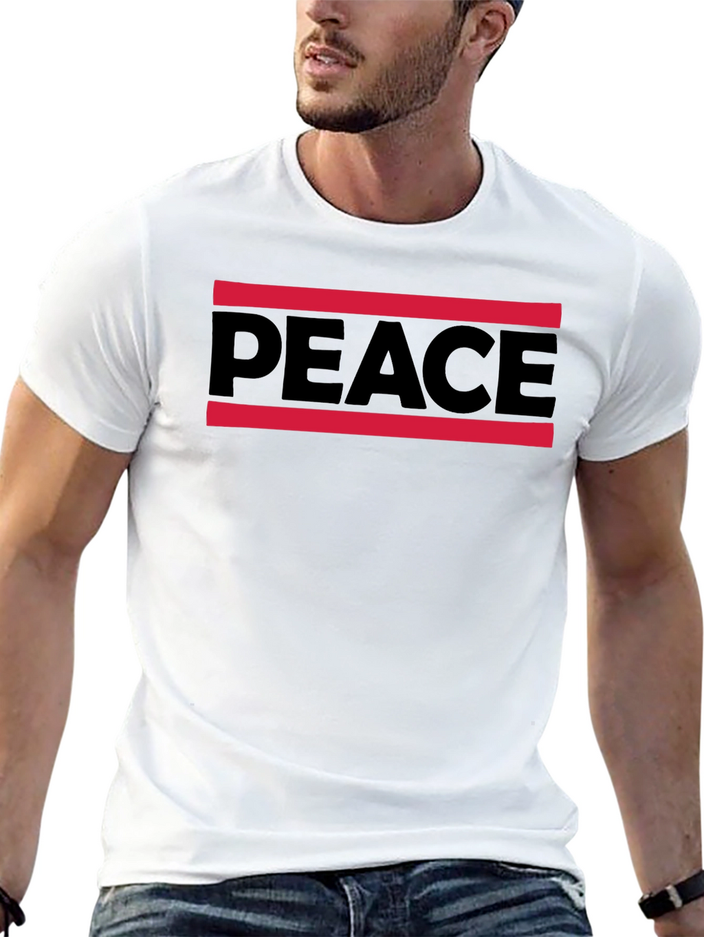 Peace Graphic Tee - Mens Black Cotton T-Shirt