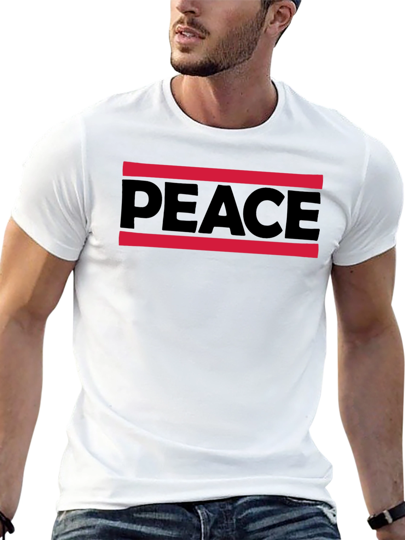 Peace Graphic Tee - Mens Black Cotton T-Shirt