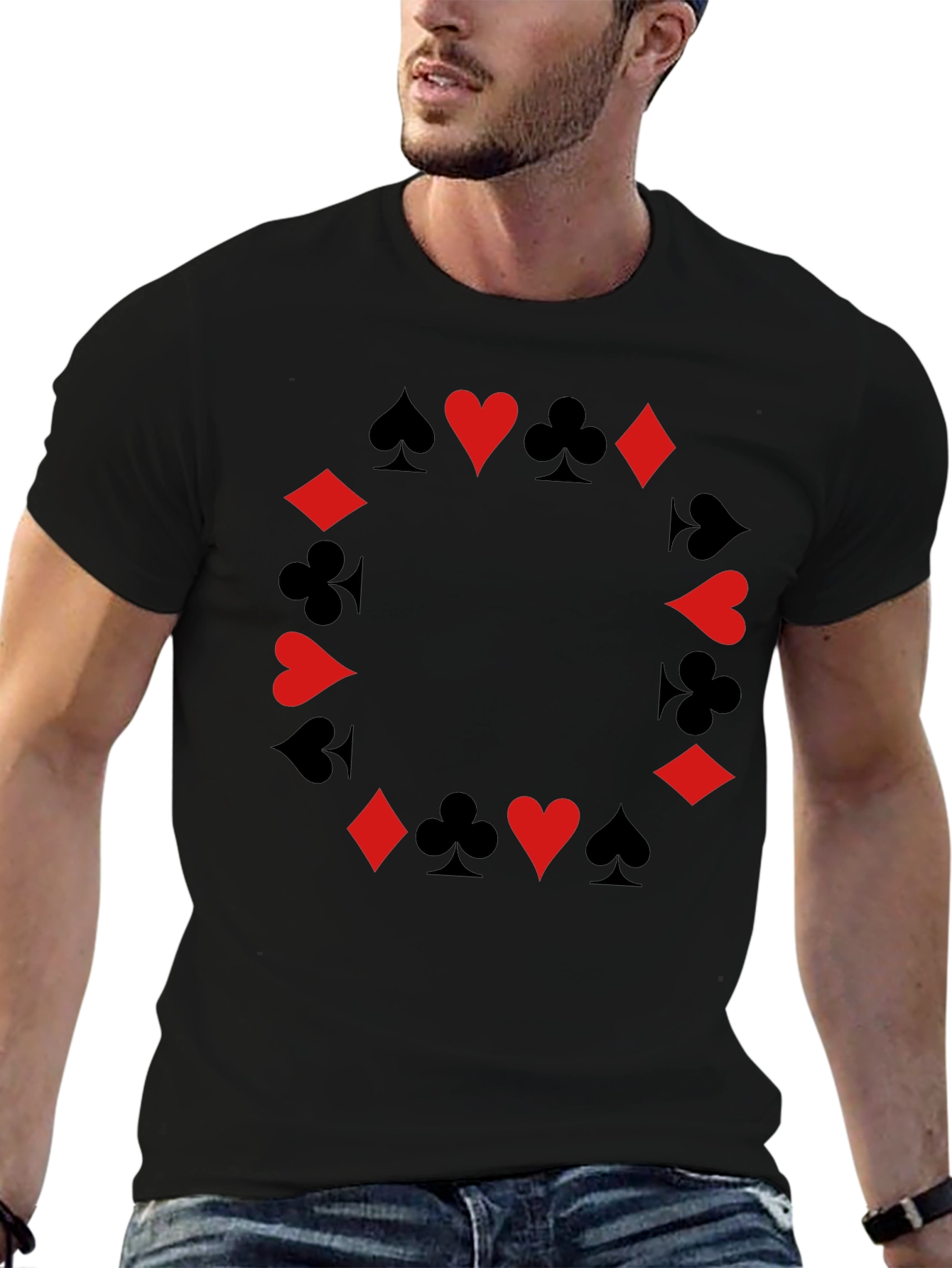 Suits Black T-Shirt - Poker Card Design