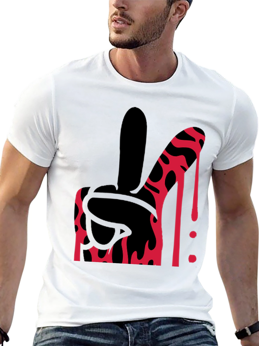 Bloody Middle Finger Graphic Tee - Bold Statement Shirt