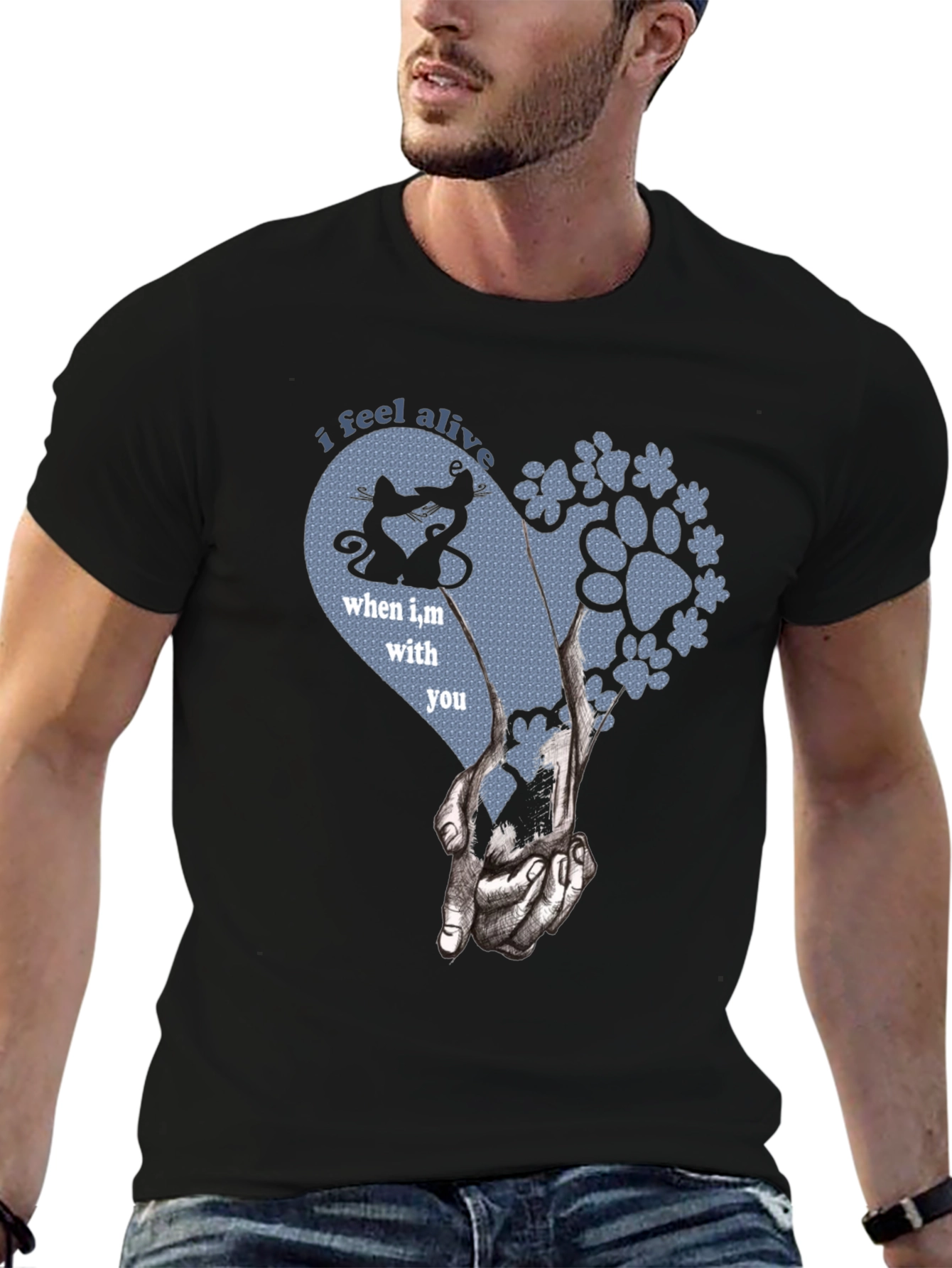 I Feel Alive Cats and Dogs Paw Heart T-Shirt