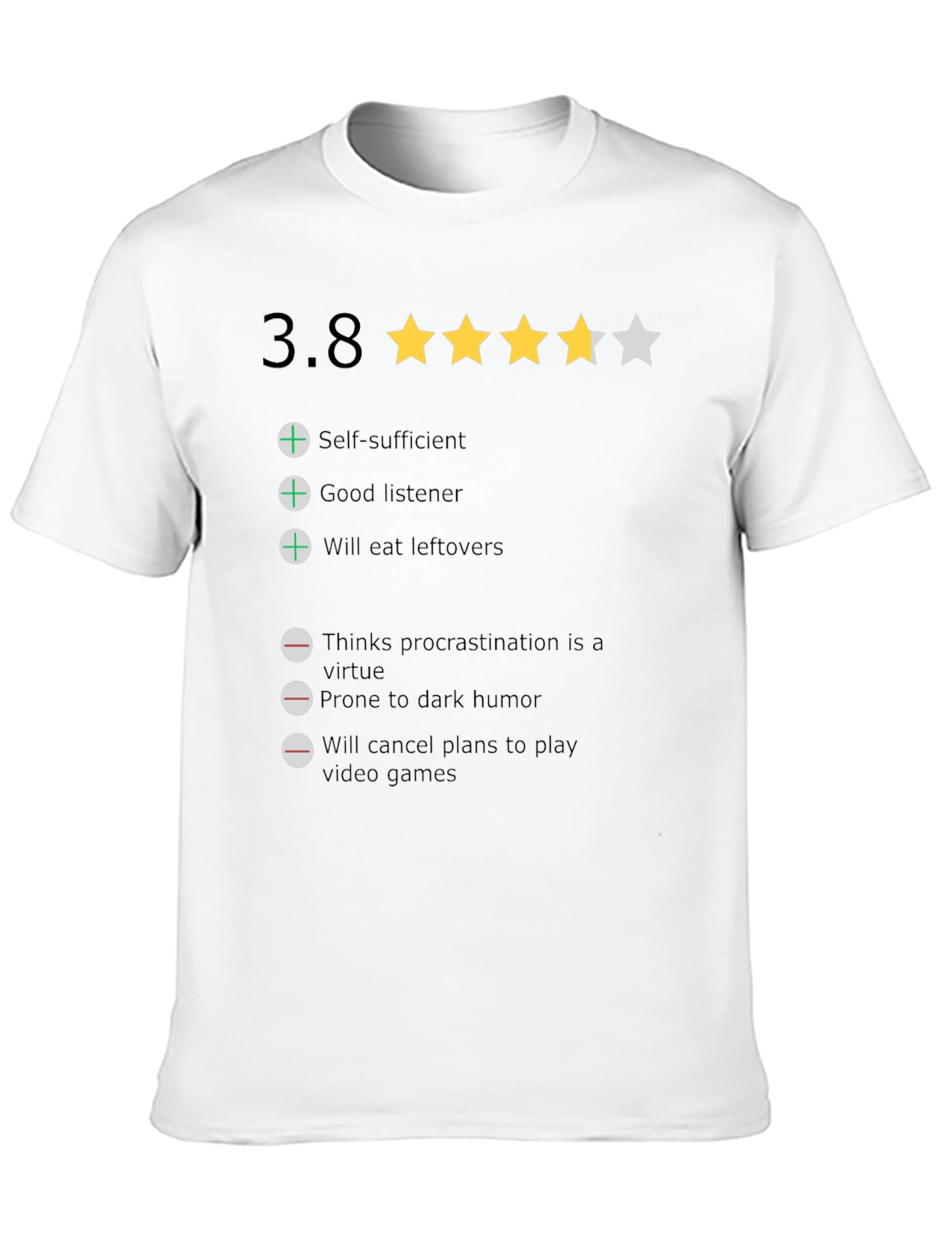 Rating T-Shirt: 3.8 Stars Funny Qualities