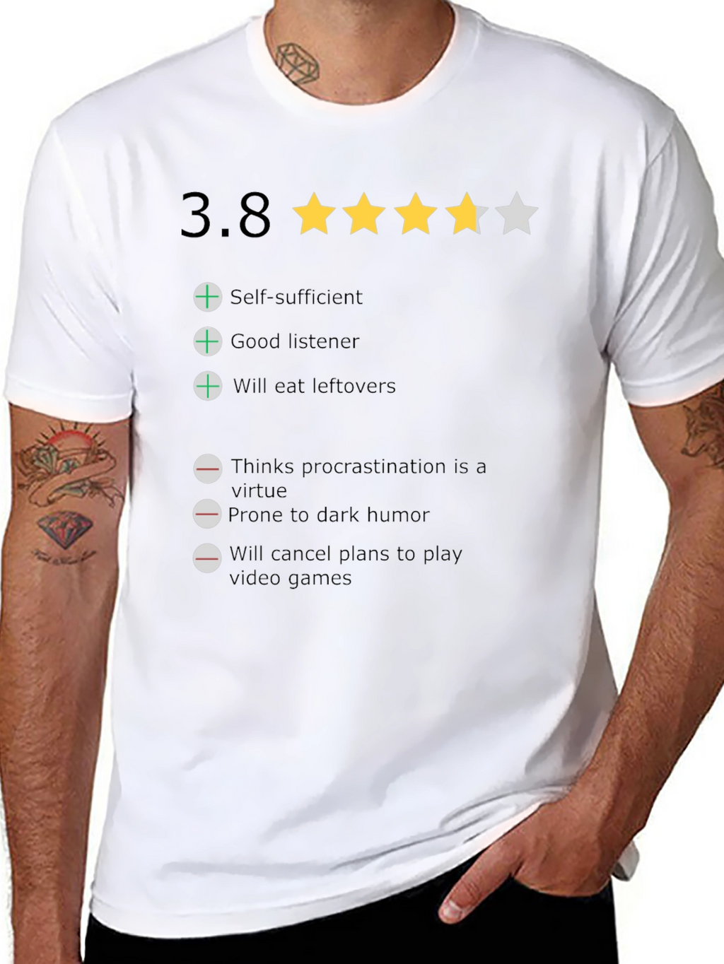 Rating T-Shirt: 3.8 Stars Funny Qualities