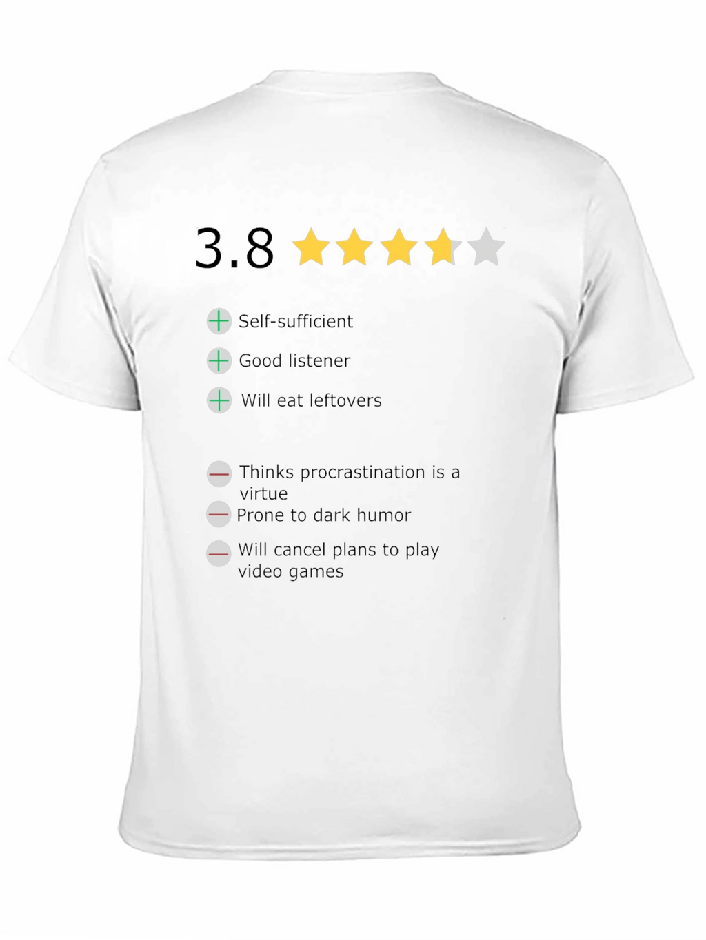 Rating T-Shirt: 3.8 Stars Funny Qualities
