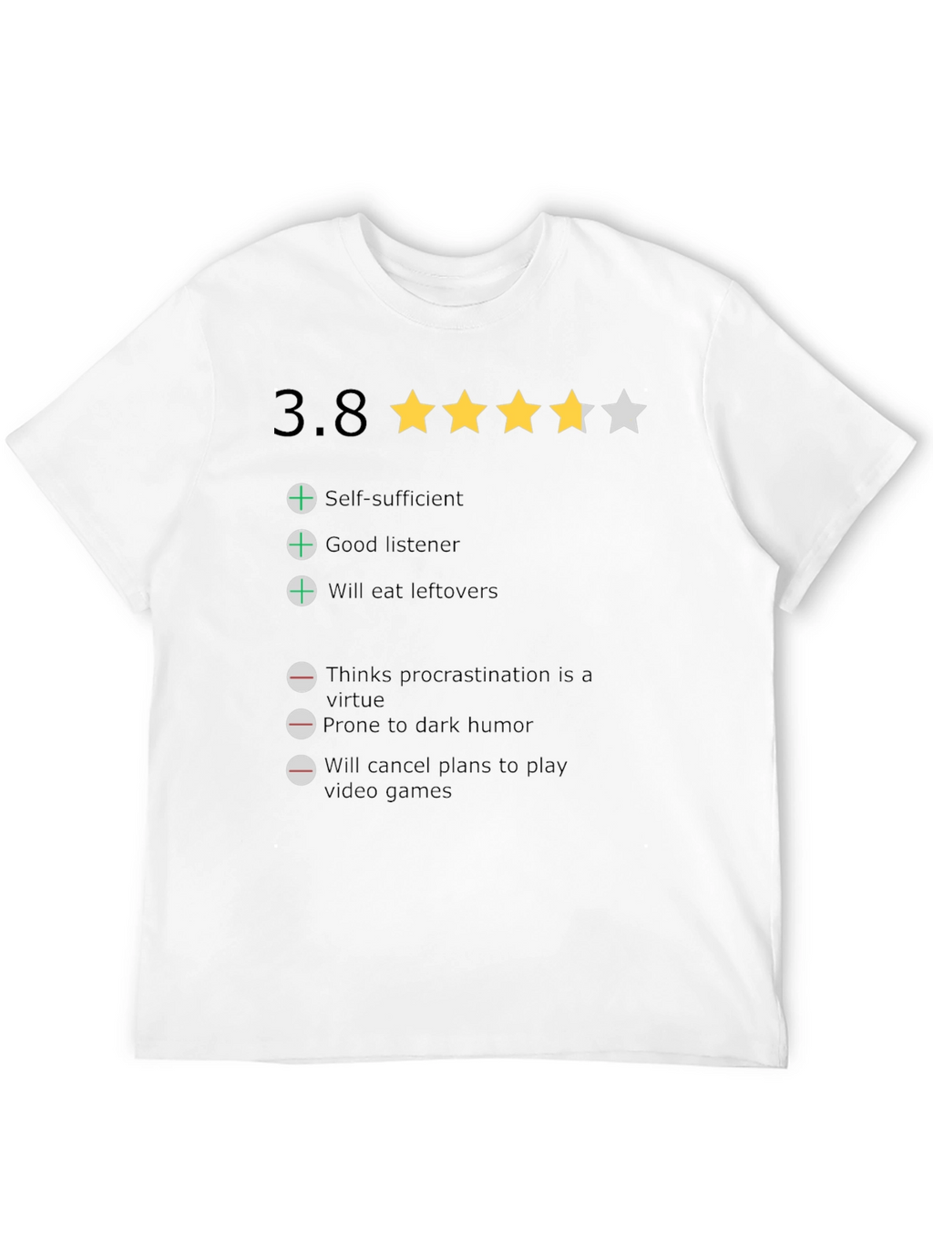Rating T-Shirt: 3.8 Stars Funny Qualities