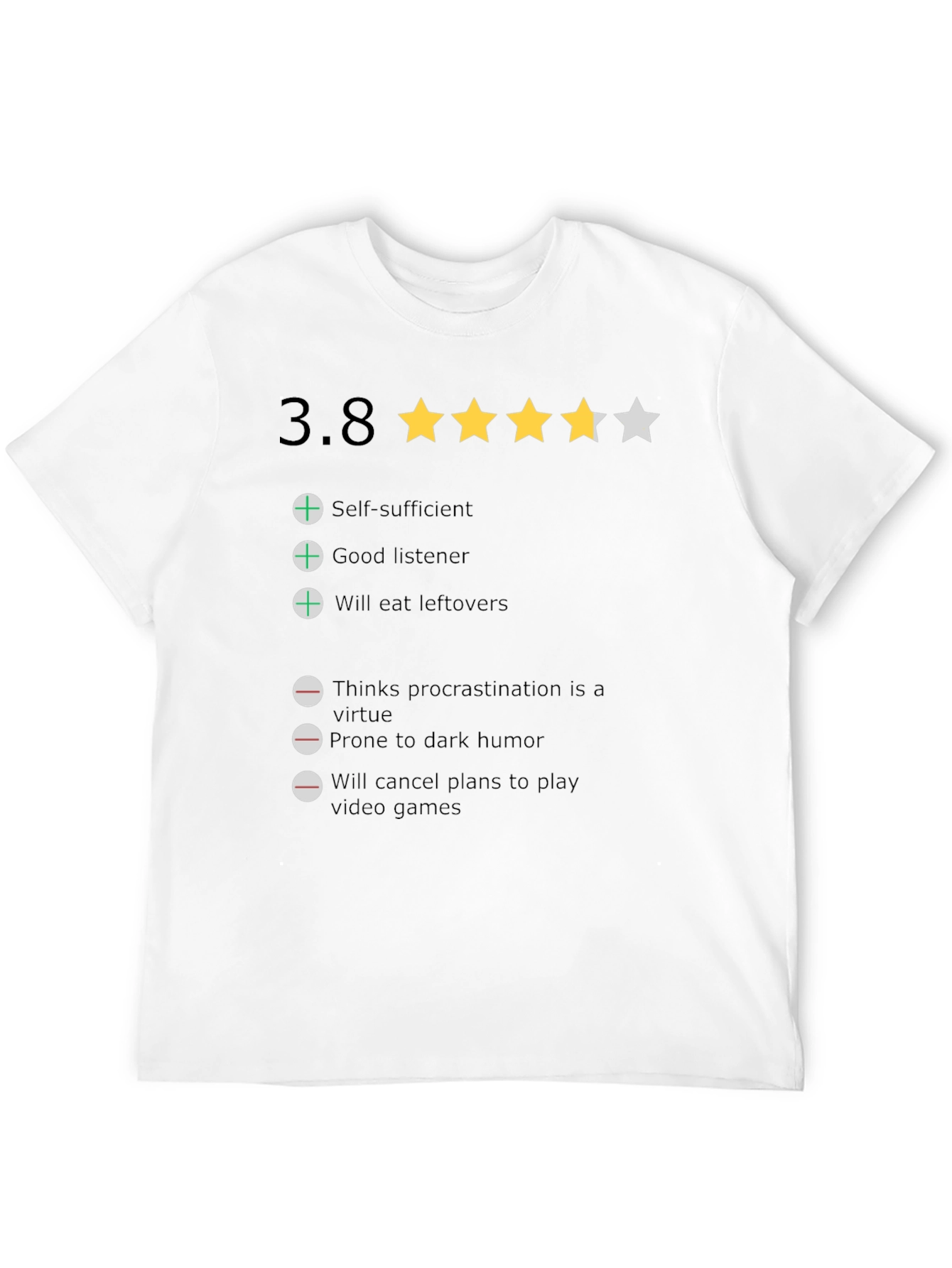 Rating T-Shirt: 3.8 Stars Funny Qualities
