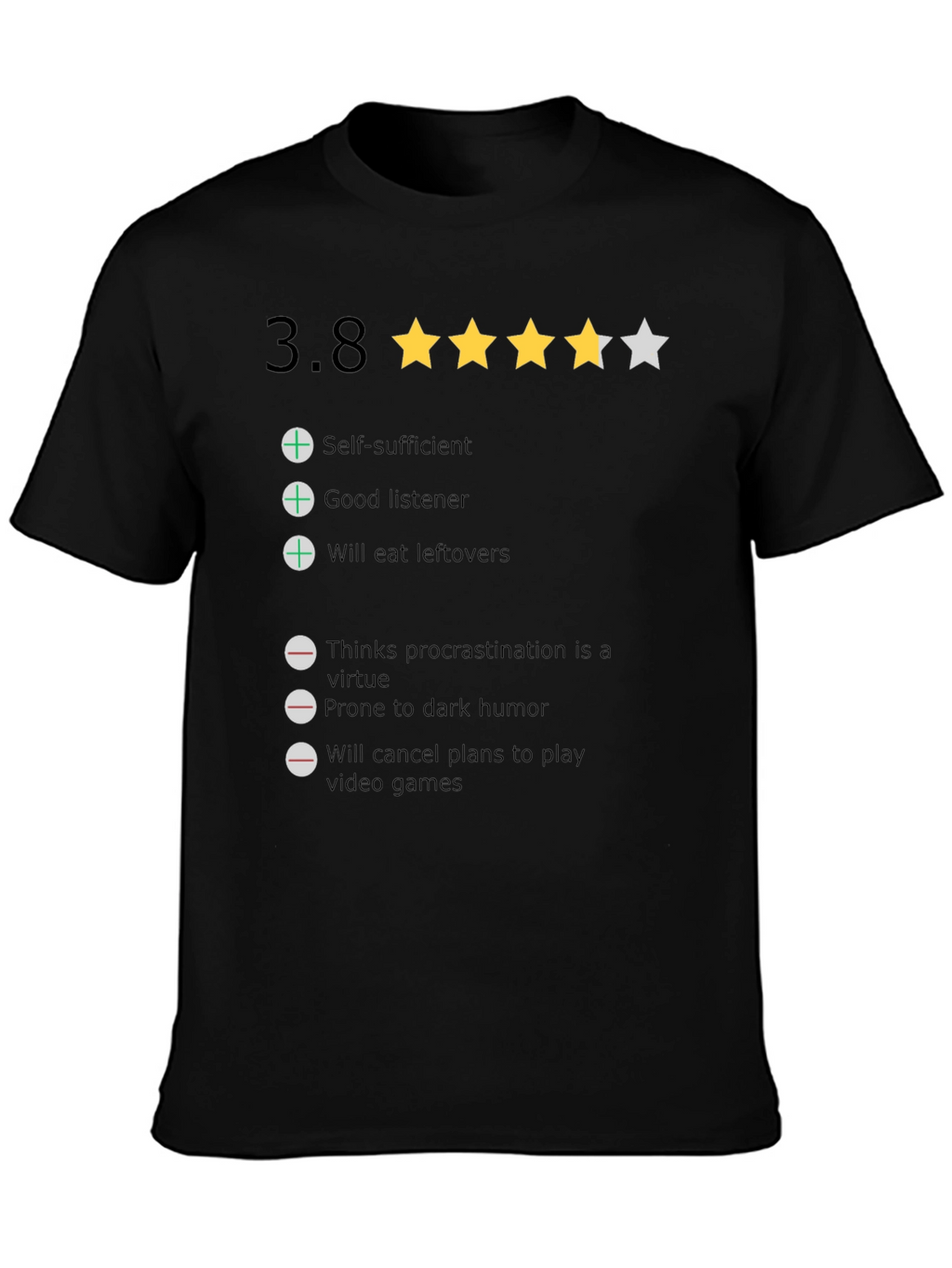 Rating T-Shirt: 3.8 Stars Funny Qualities