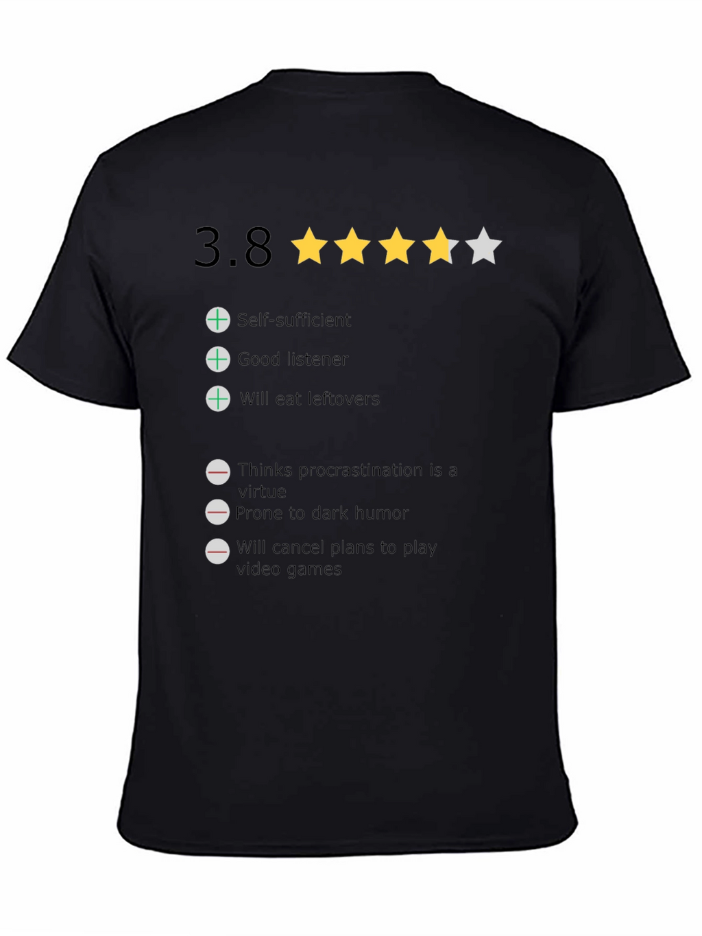 Rating T-Shirt: 3.8 Stars Funny Qualities