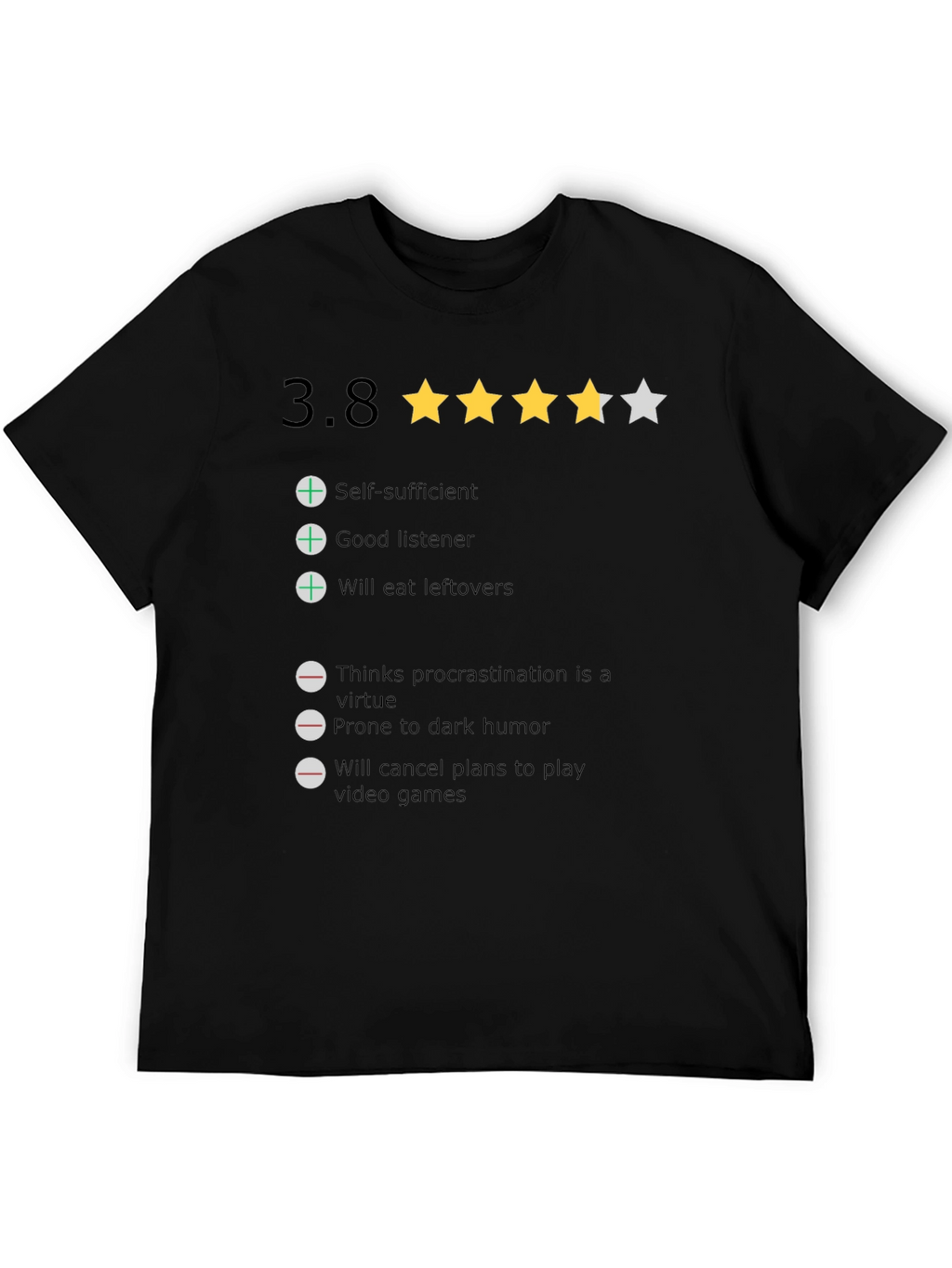 Rating T-Shirt: 3.8 Stars Funny Qualities