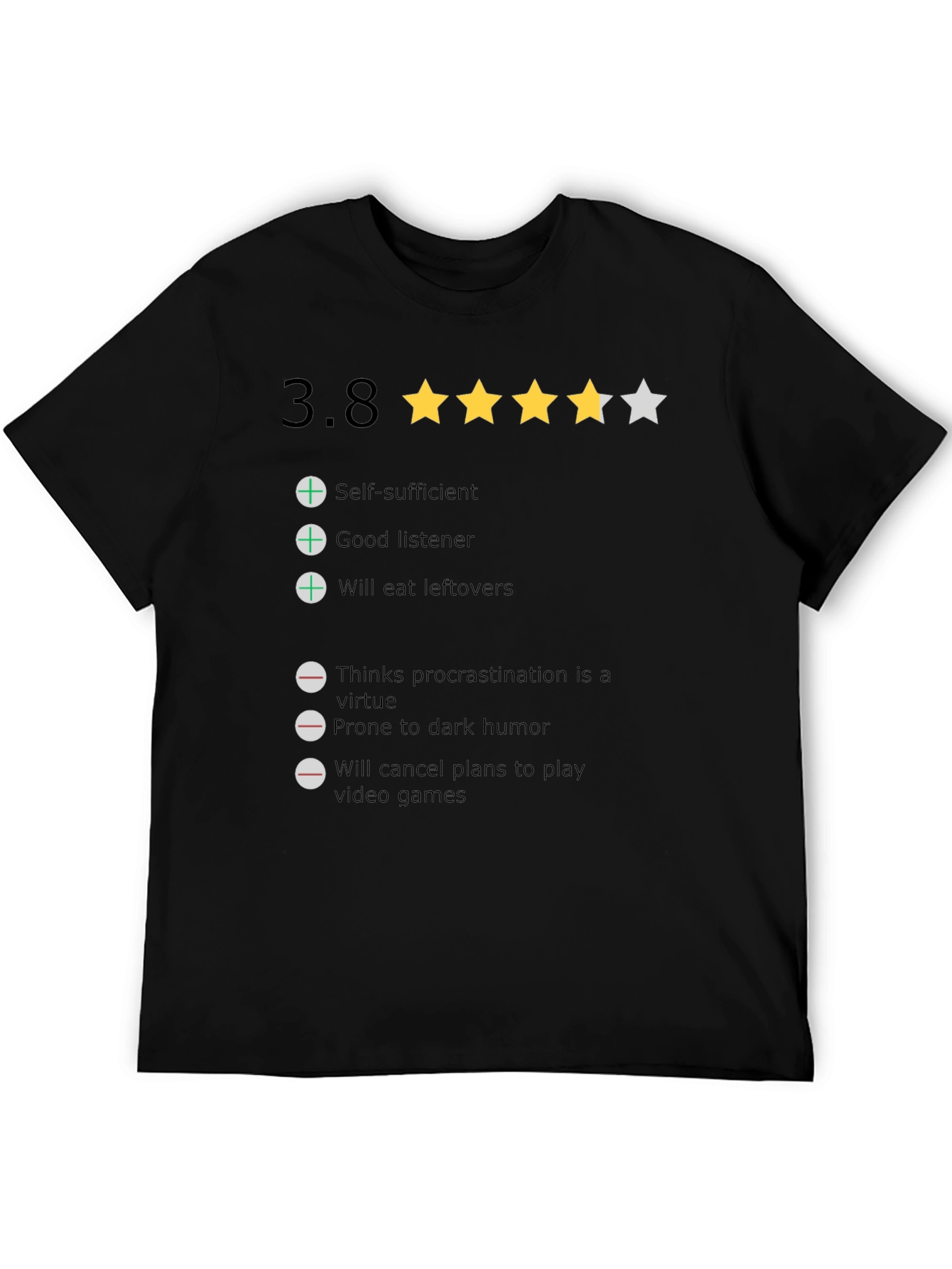 Rating T-Shirt: 3.8 Stars Funny Qualities