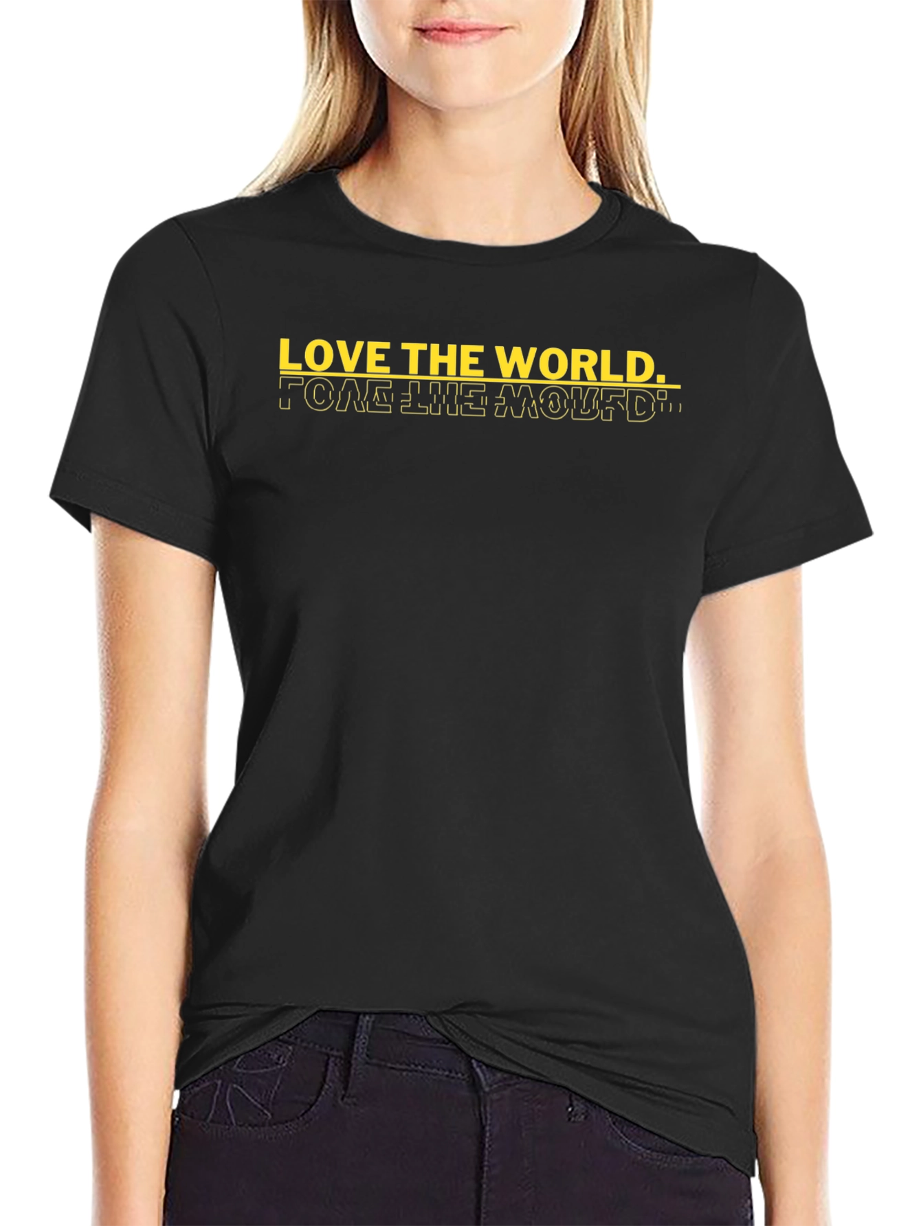 Love the World Graphic Tee - Black Cotton Casual Shirt