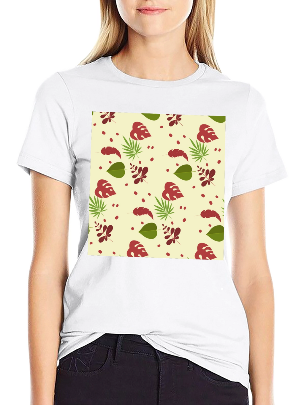 Tropical Leaves Pattern Black T-Shirt