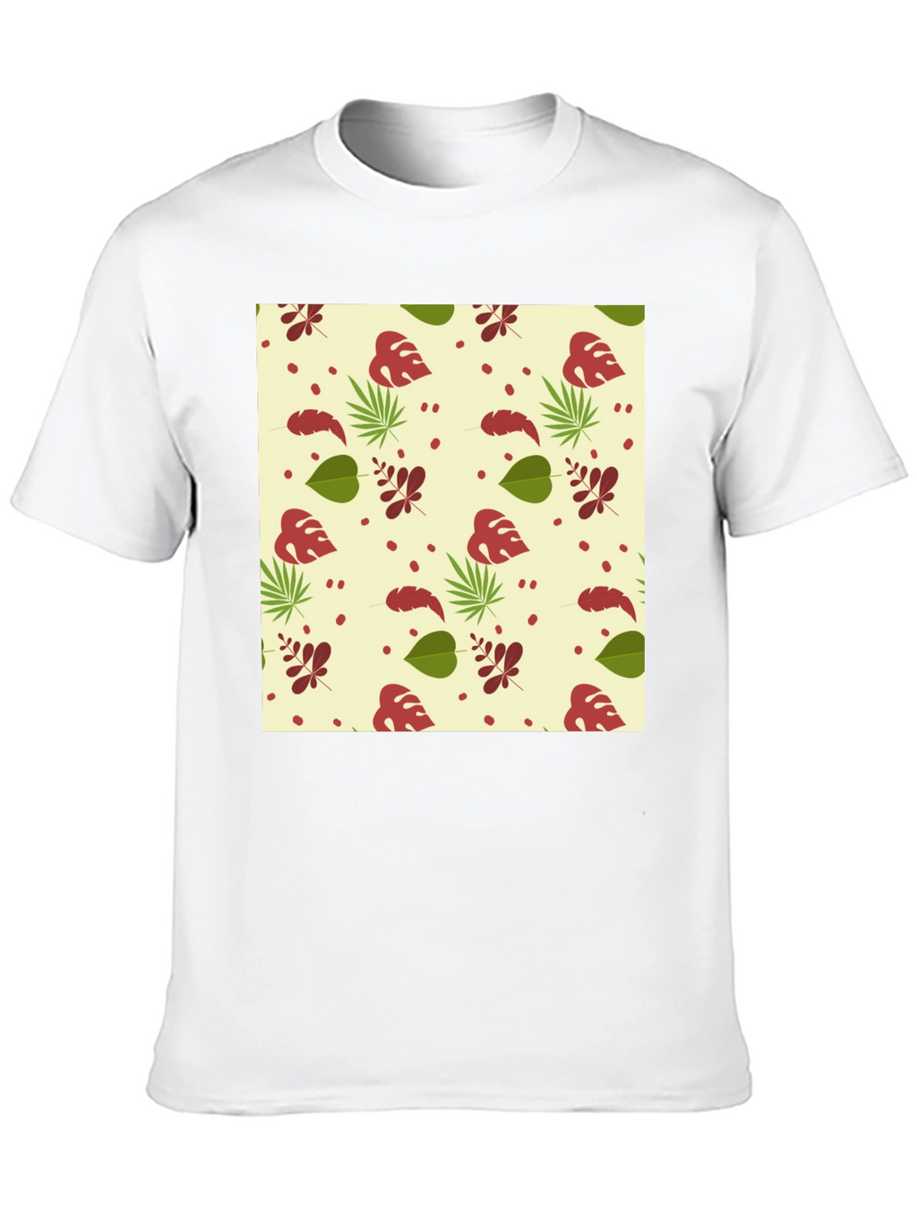 Tropical Leaves Pattern Black T-Shirt