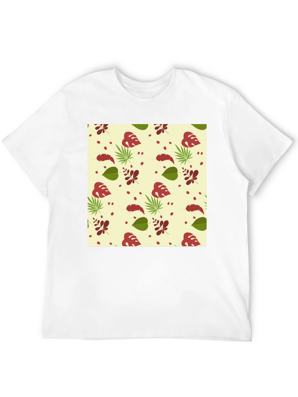 Tropical Leaves Pattern Black T-Shirt