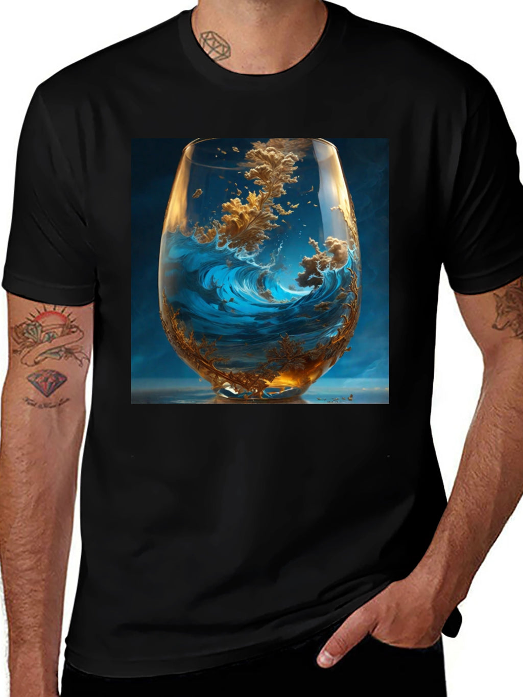 Ocean Wave in Wine Glass Graphic T-Shirt