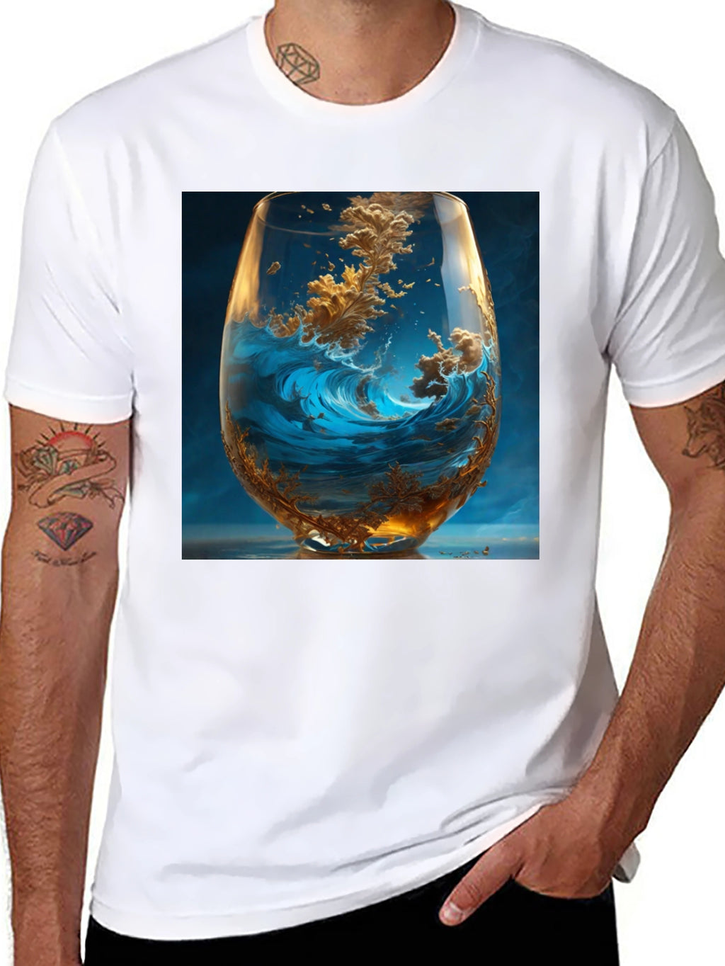 Ocean Wave in Wine Glass Graphic T-Shirt