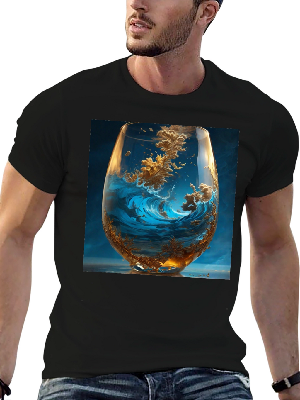 Ocean Wave in Wine Glass Graphic T-Shirt