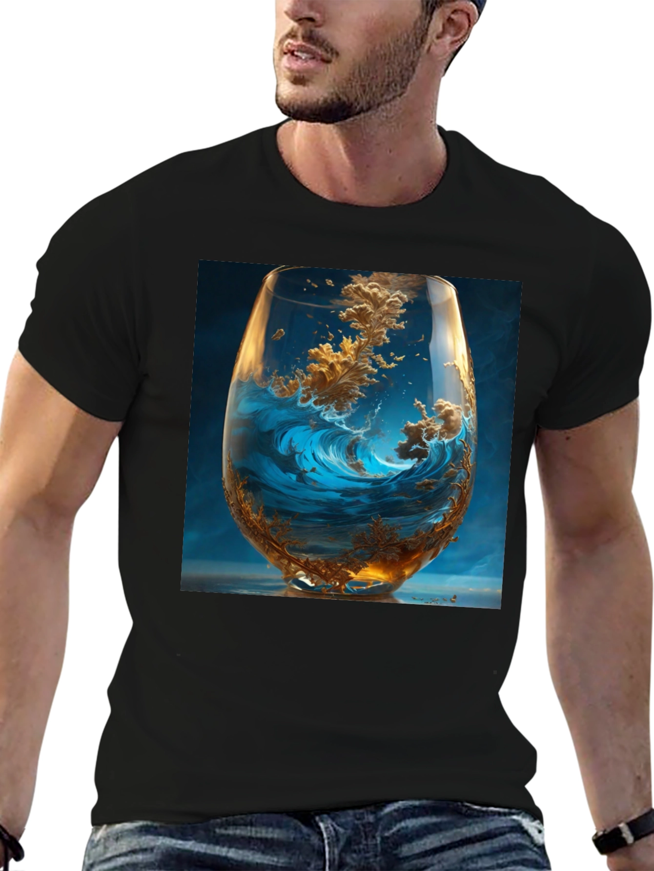 Ocean Wave in Wine Glass Graphic T-Shirt