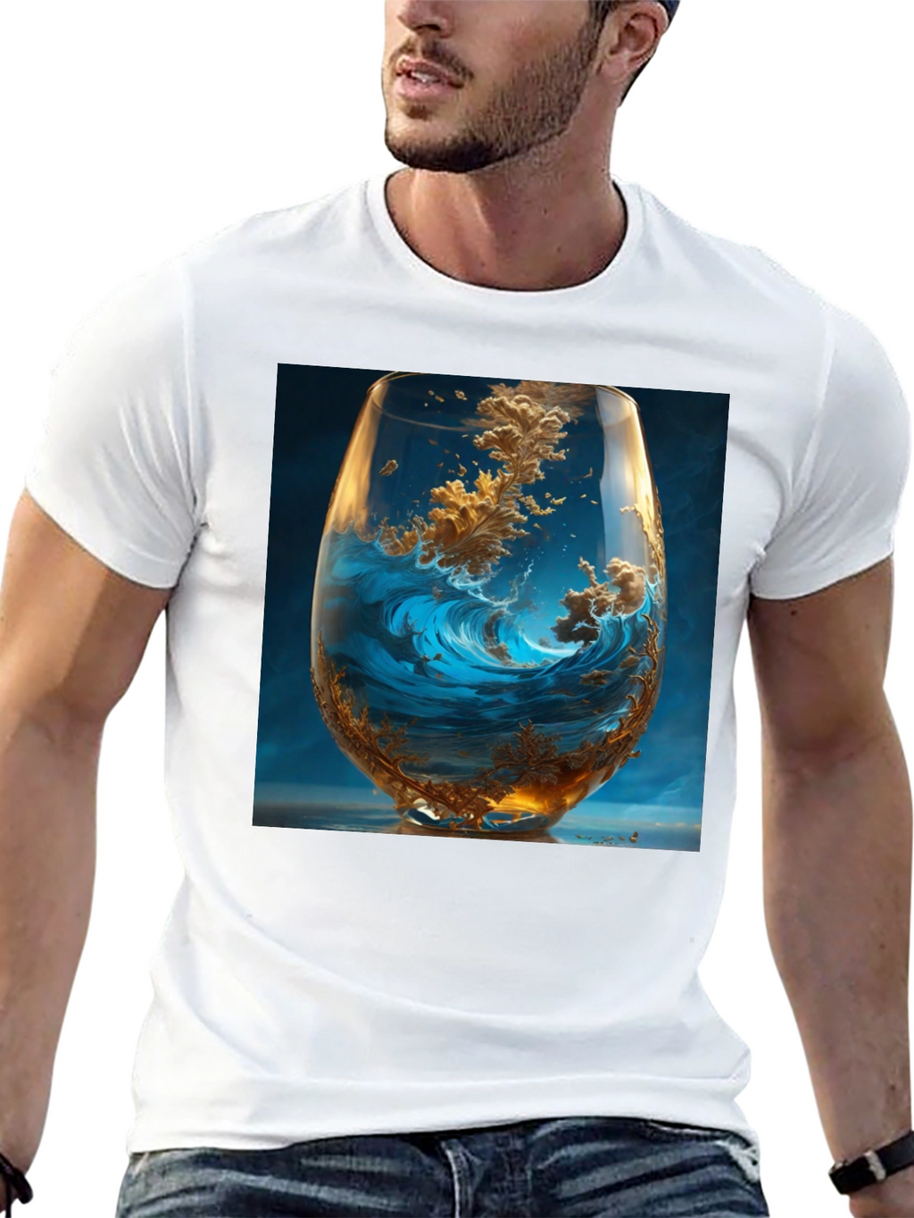 Ocean Wave in Wine Glass Graphic T-Shirt