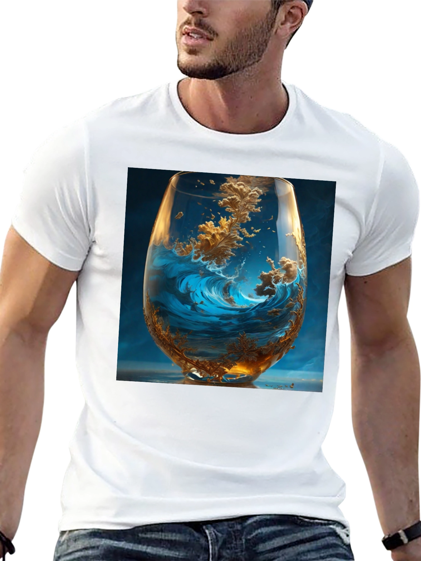 Ocean Wave in Wine Glass Graphic T-Shirt