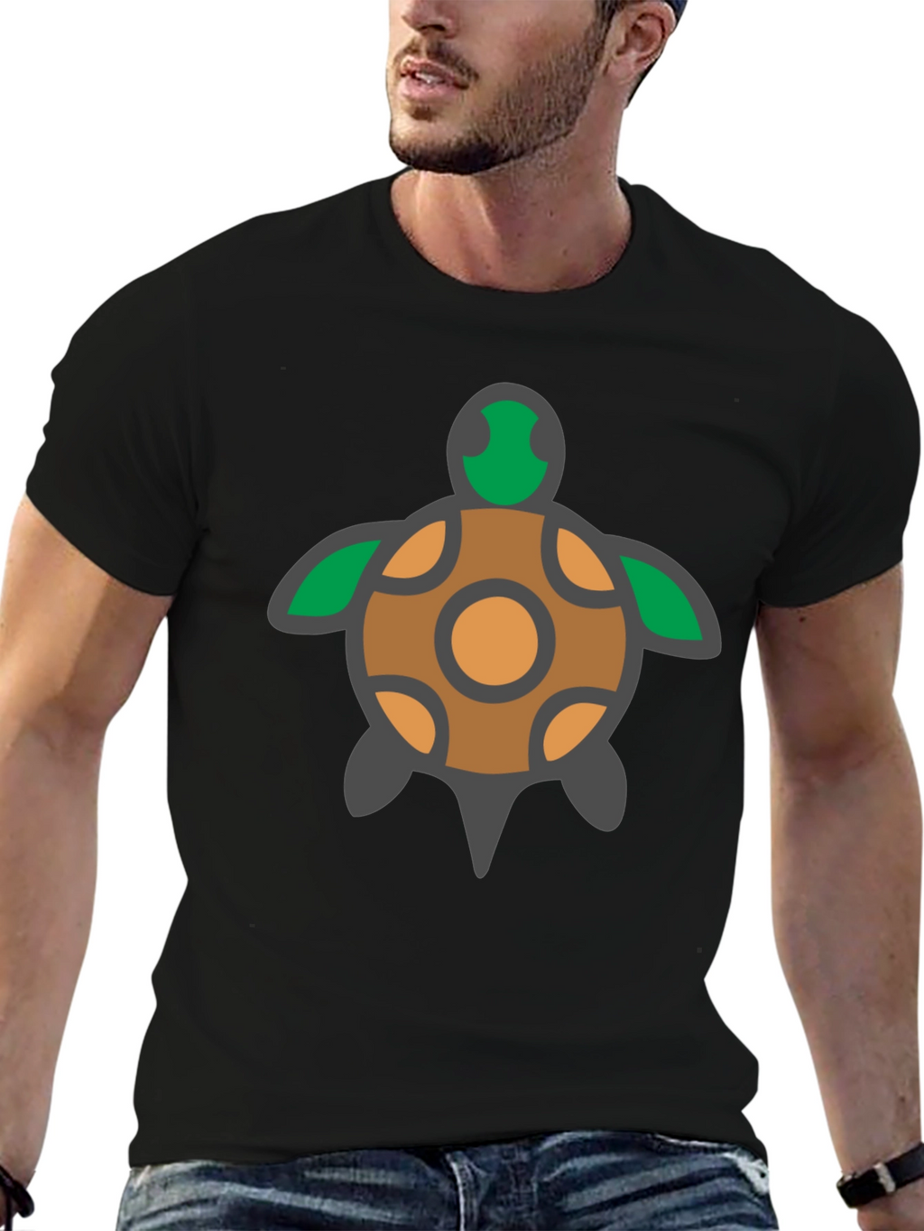 Turtle Graphic Tee - Black Cotton T-Shirt