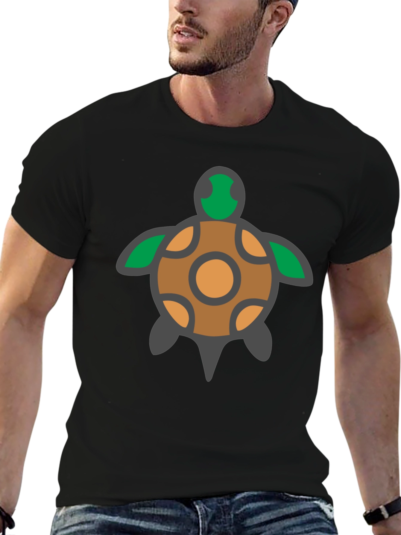 Turtle Graphic Tee - Black Cotton T-Shirt