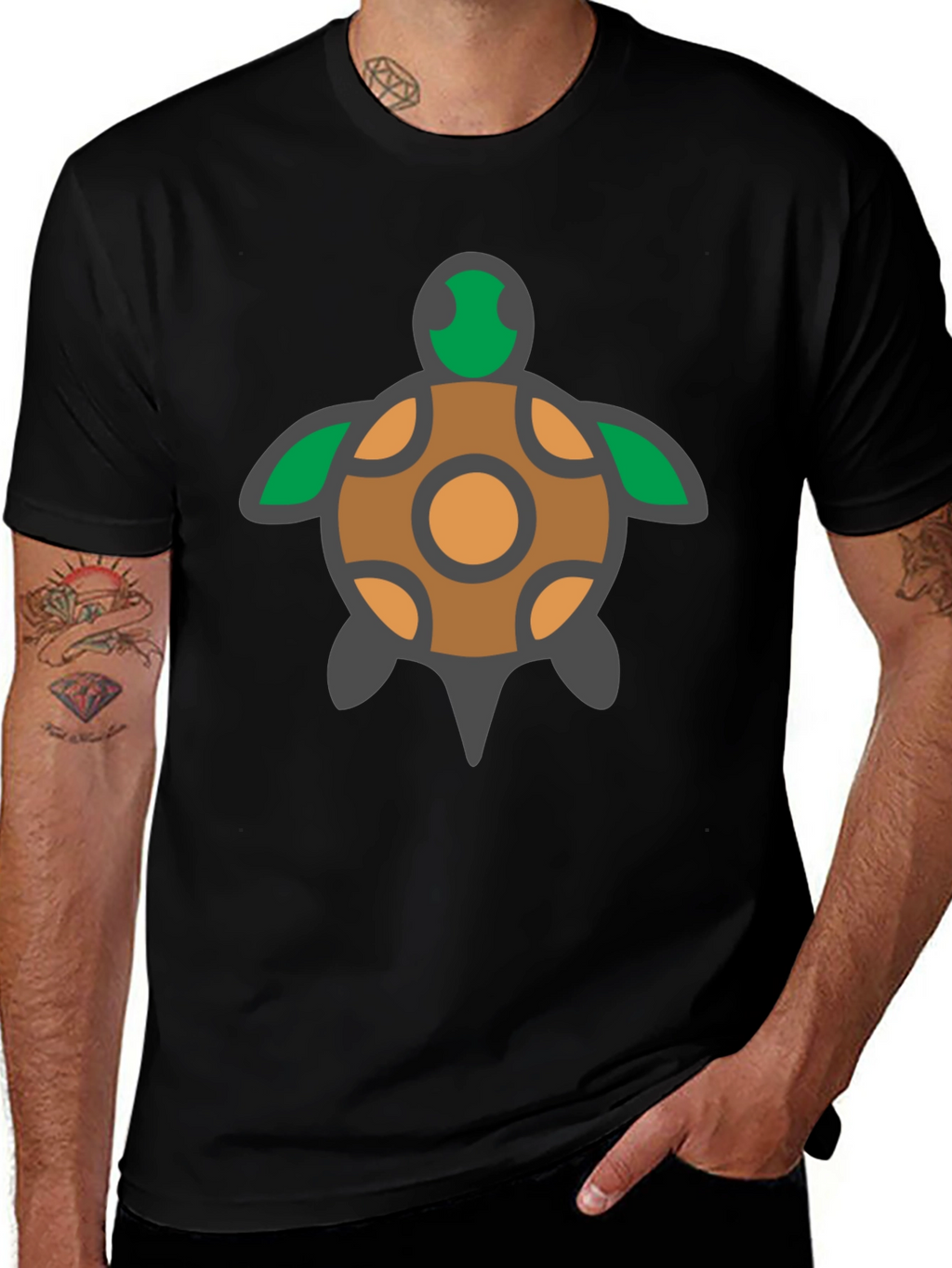 Turtle Graphic Tee - Black Cotton T-Shirt