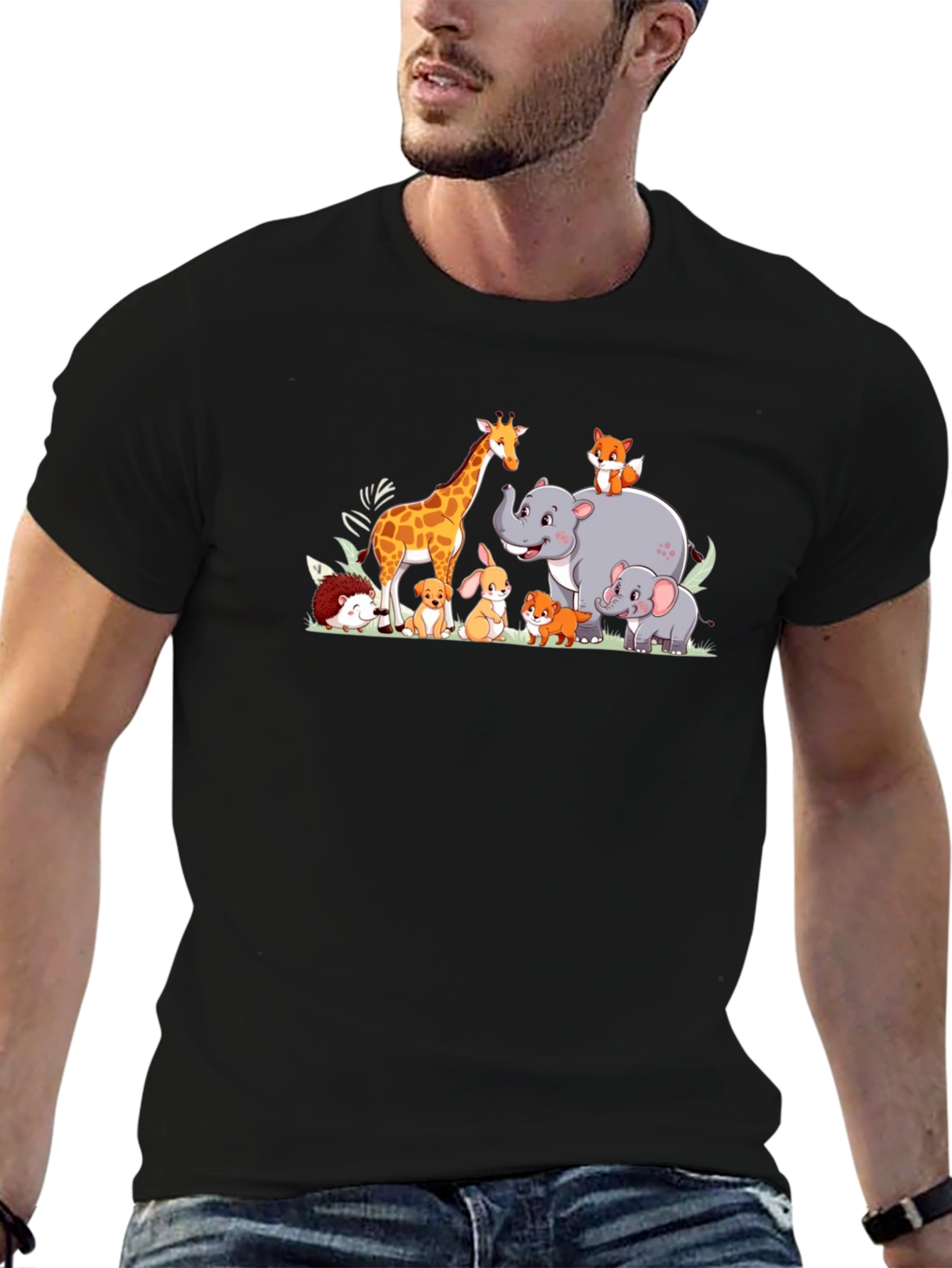 Cartoon Animal Crew Neck T-Shirt