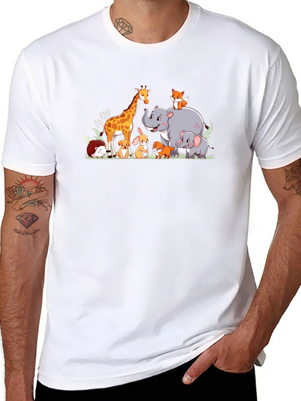 Cartoon Animal Crew Neck T-Shirt