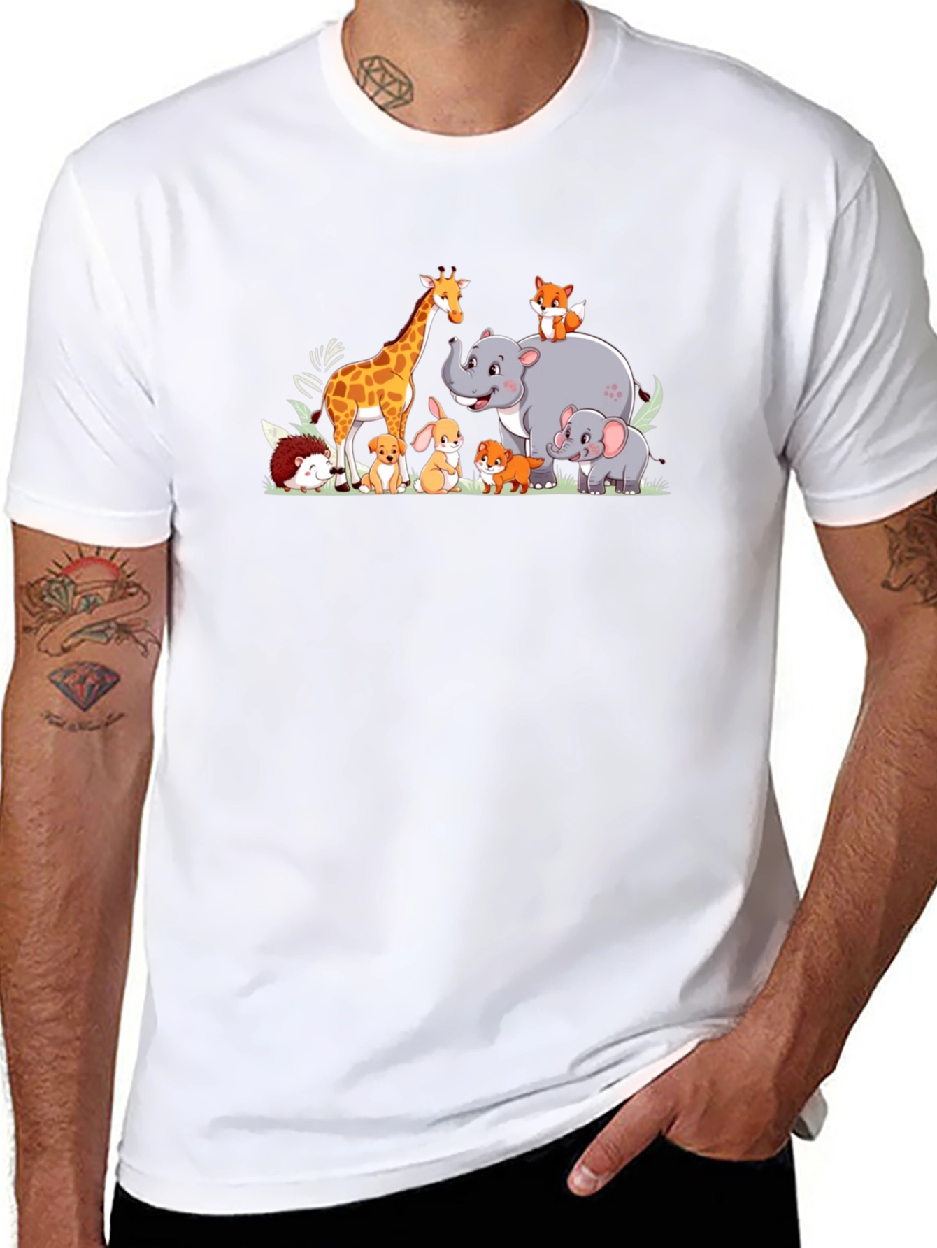 Cartoon Animal Crew Neck T-Shirt