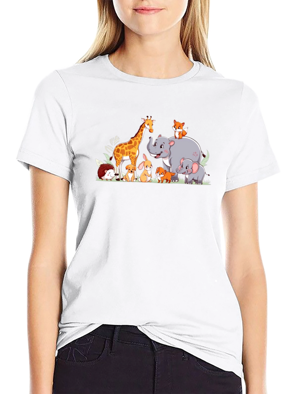 Cartoon Animal Crew Neck T-Shirt