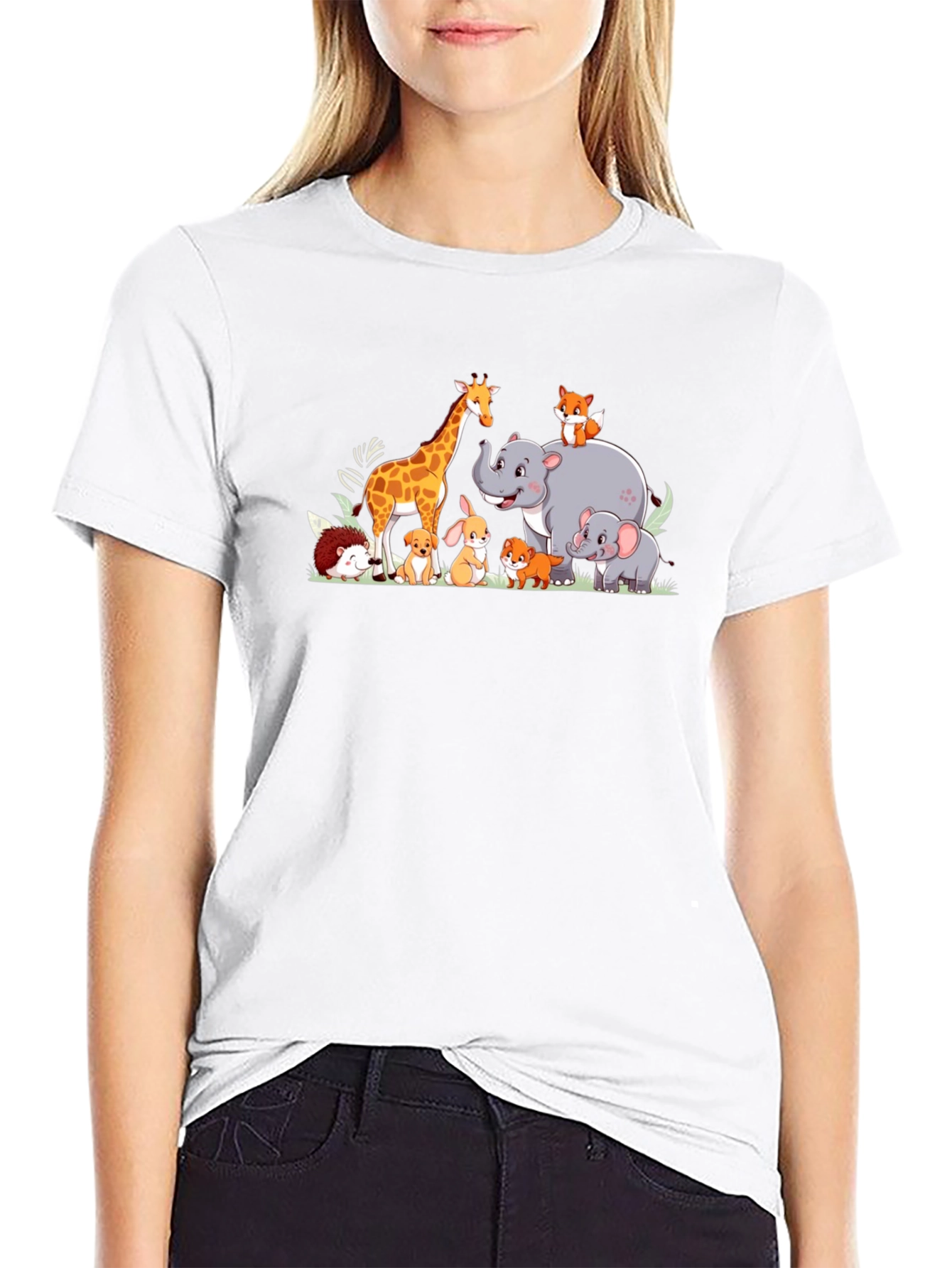 Cartoon Animal Crew Neck T-Shirt