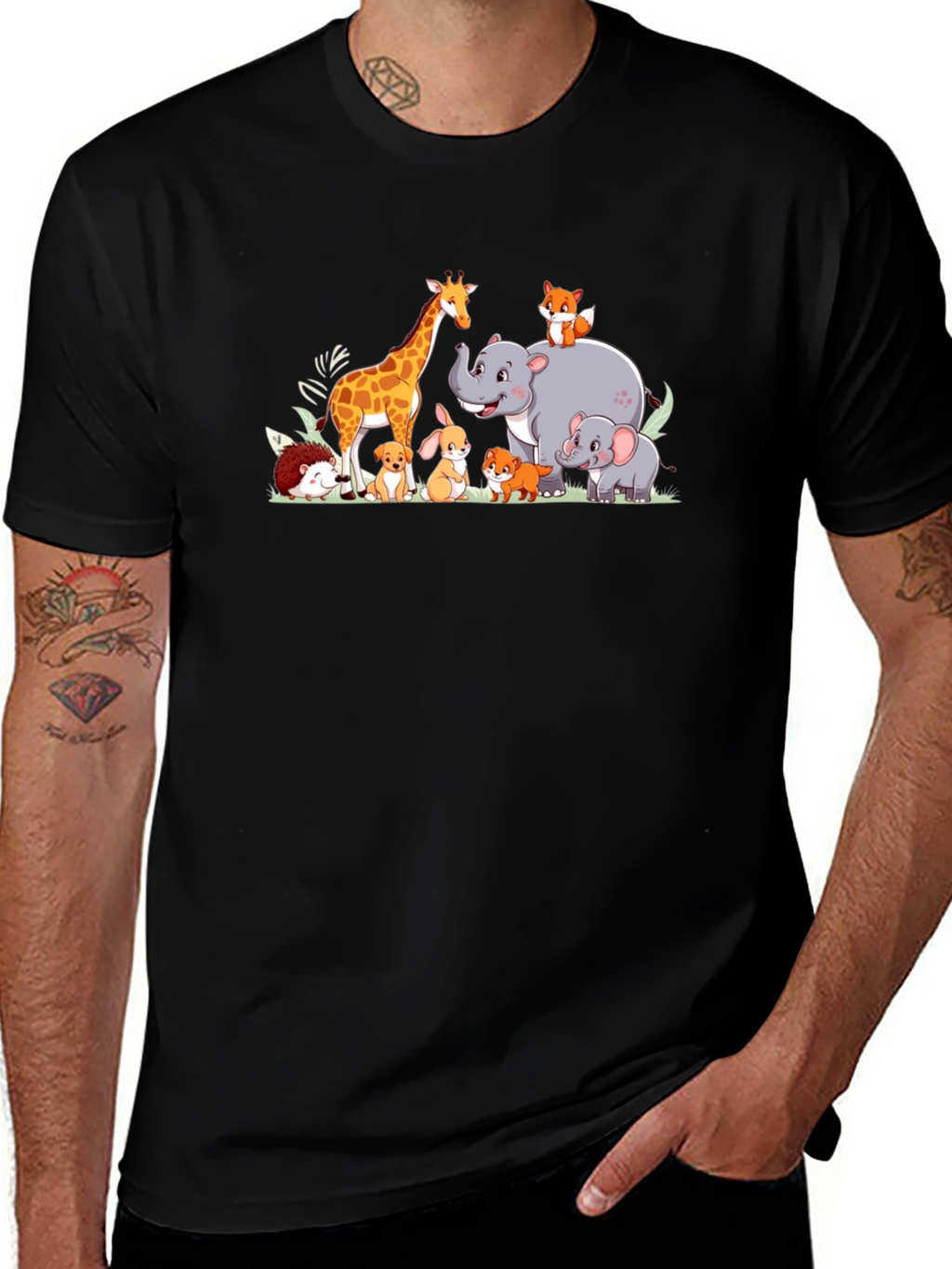 Cartoon Animal Crew Neck T-Shirt