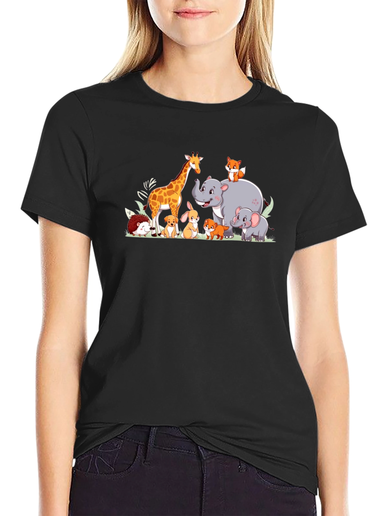 Cartoon Animal Crew Neck T-Shirt