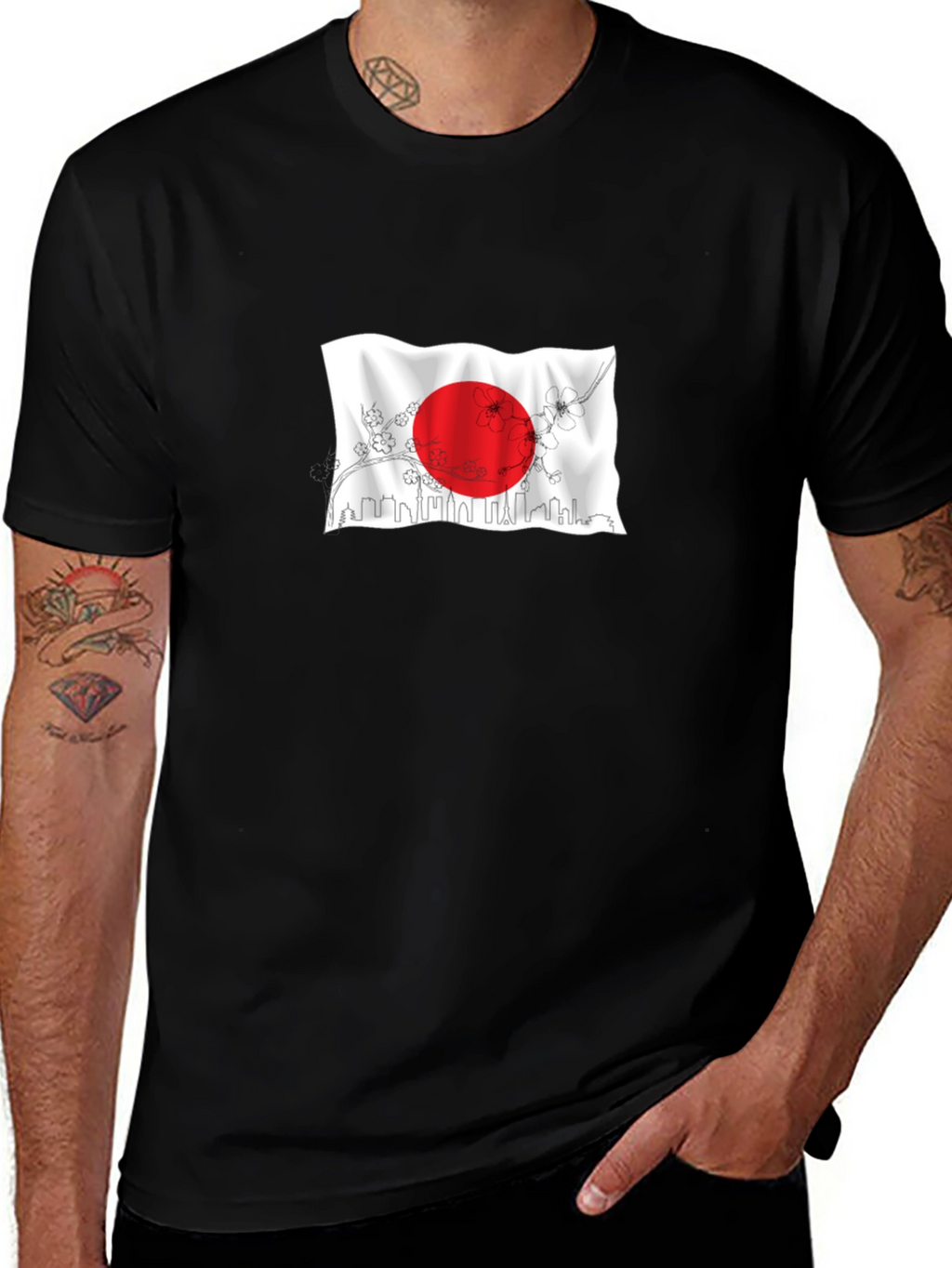 Japanese Flag Graphic Black T-Shirt