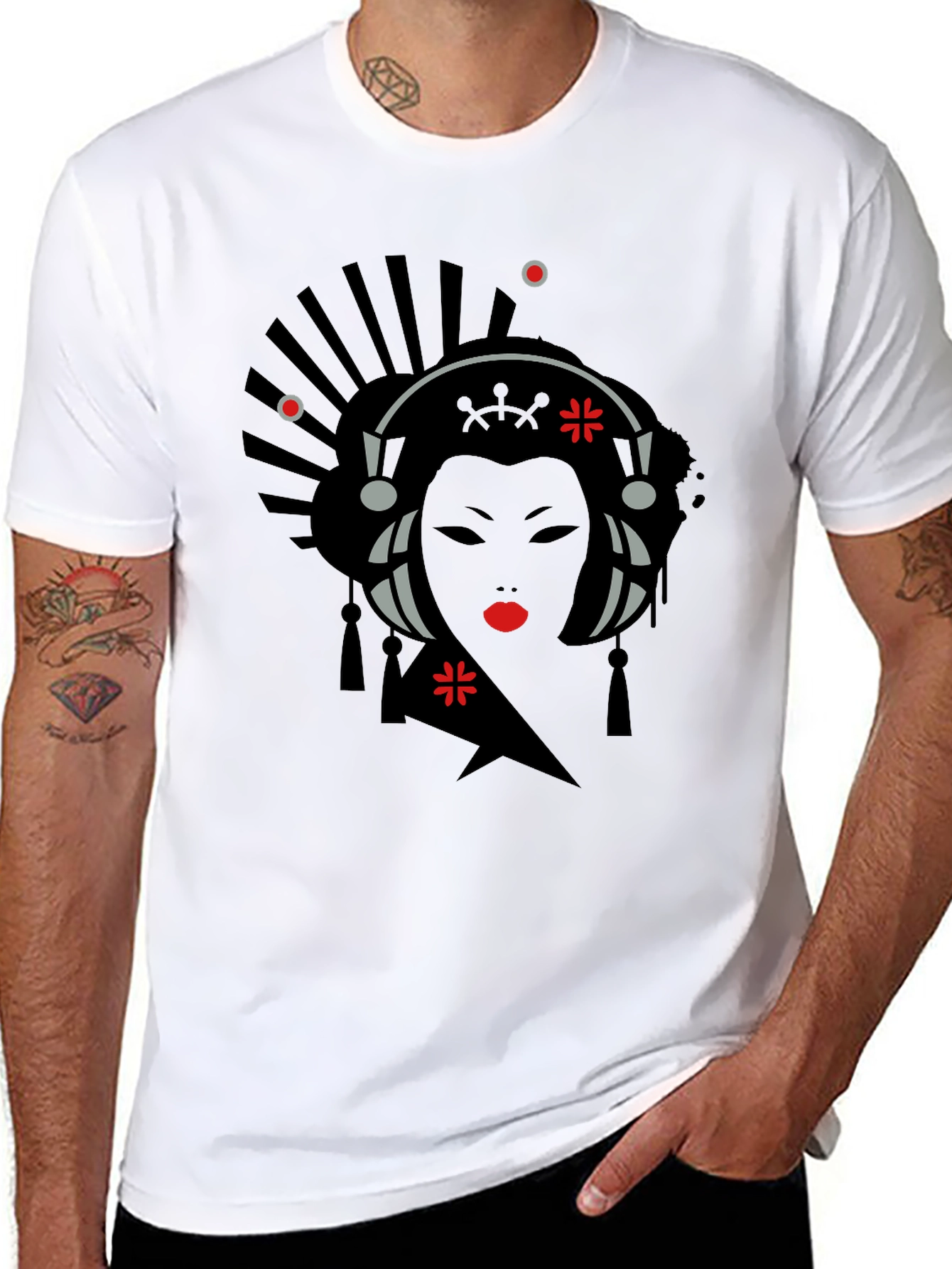 Geisha Graphic Print Black T-Shirt