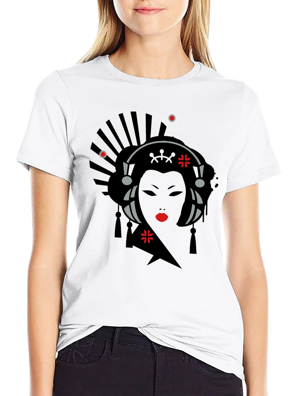Geisha Graphic Print Black T-Shirt