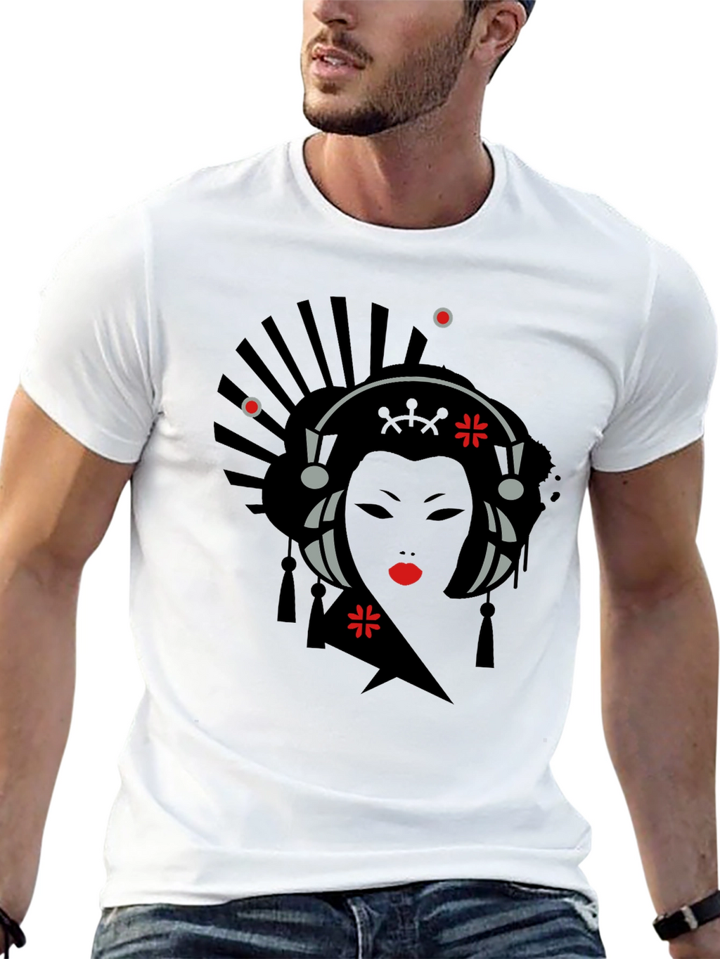 Geisha Graphic Print Black T-Shirt